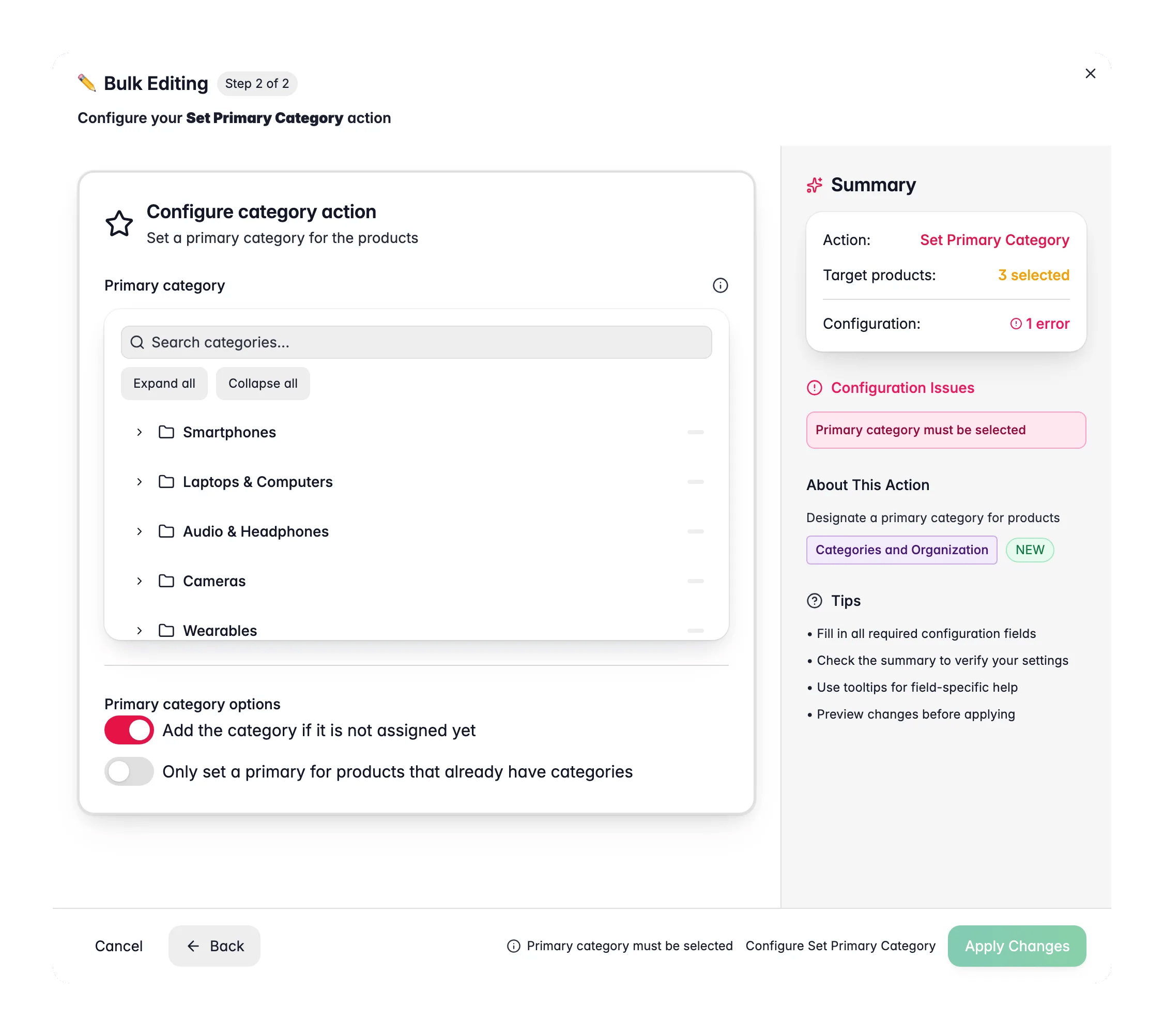 Bulk editing, Set Primary Category across many products at once in WISEPIM