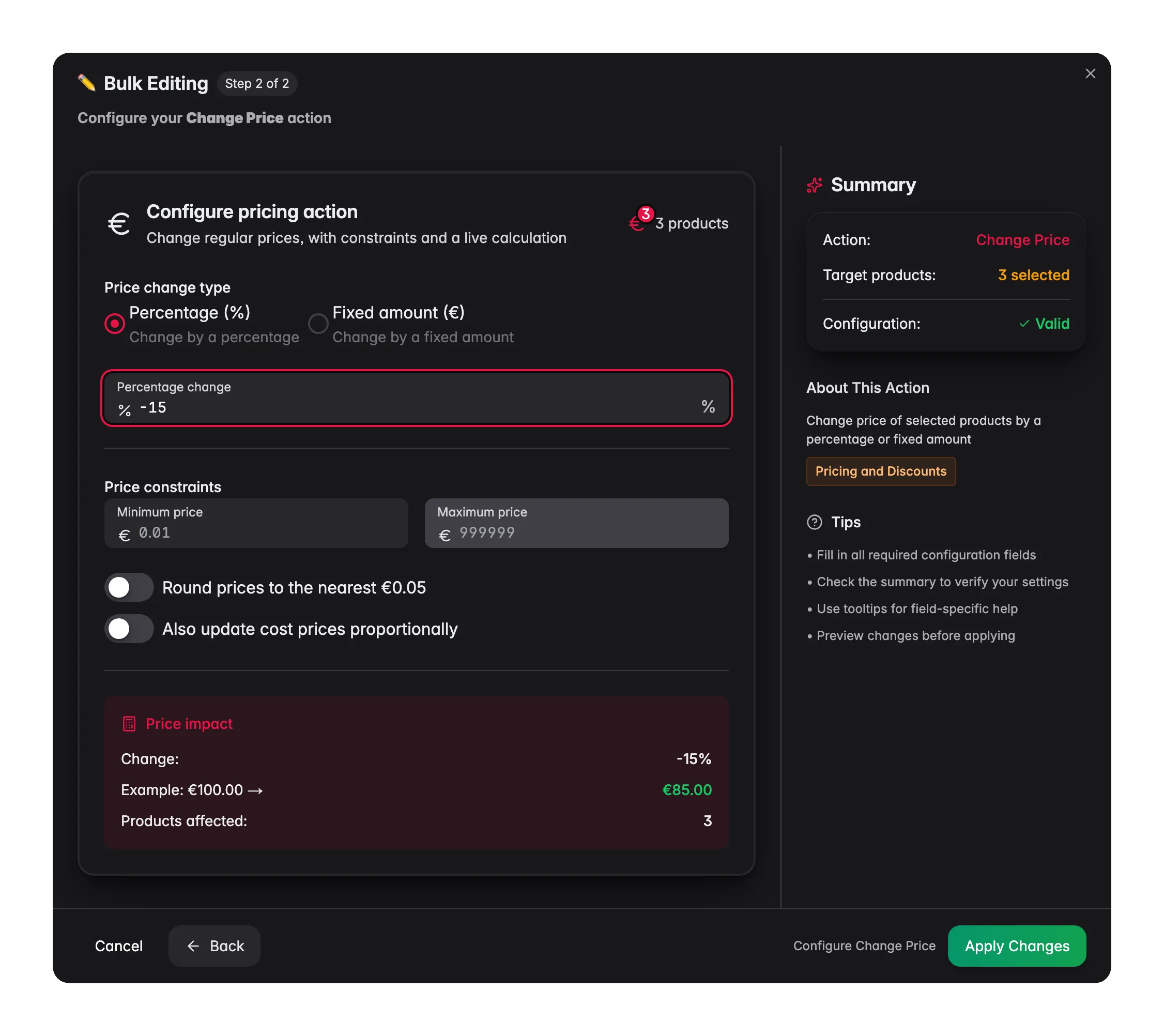Bulk editing, Change Price across many products at once in WISEPIM