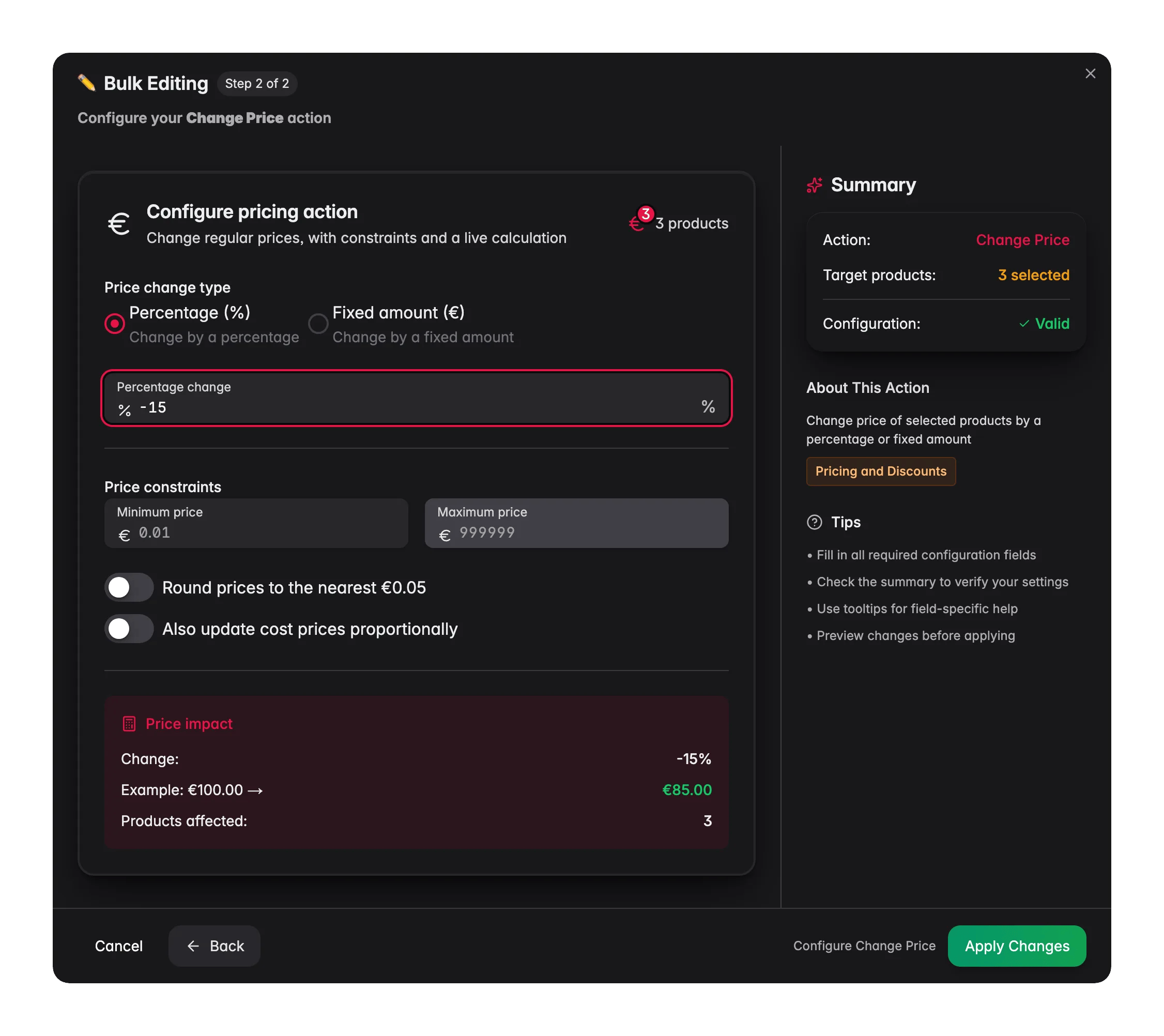 Bulk editing, Change Price across many products at once in WISEPIM