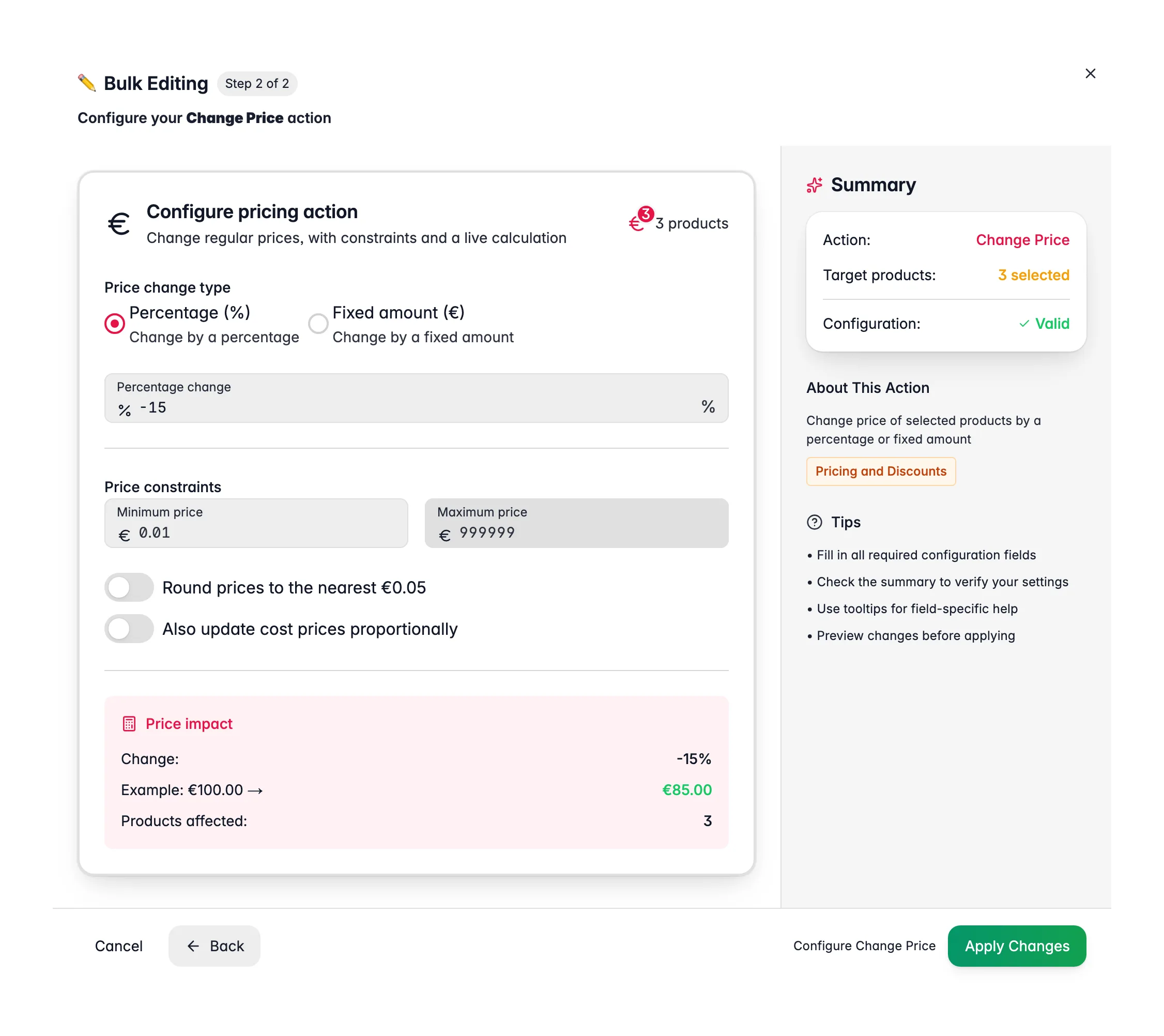 Bulk editing, Change Price across many products at once in WISEPIM