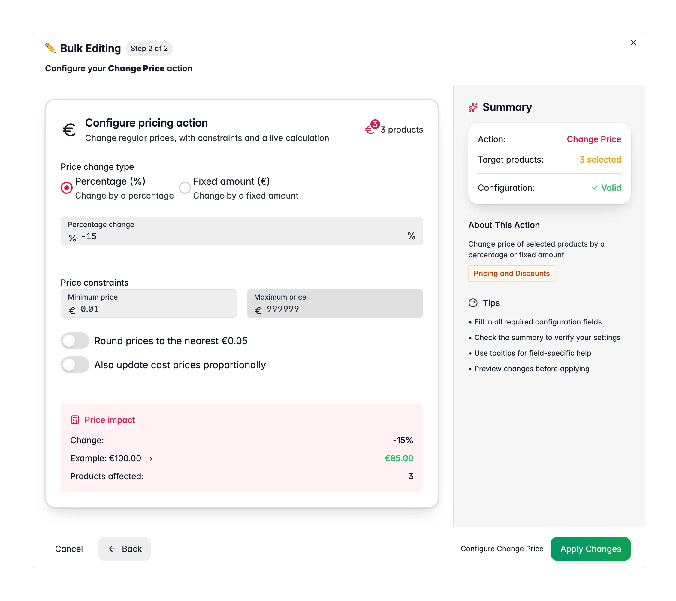 Bulk editing, Change Price across many products at once in WISEPIM