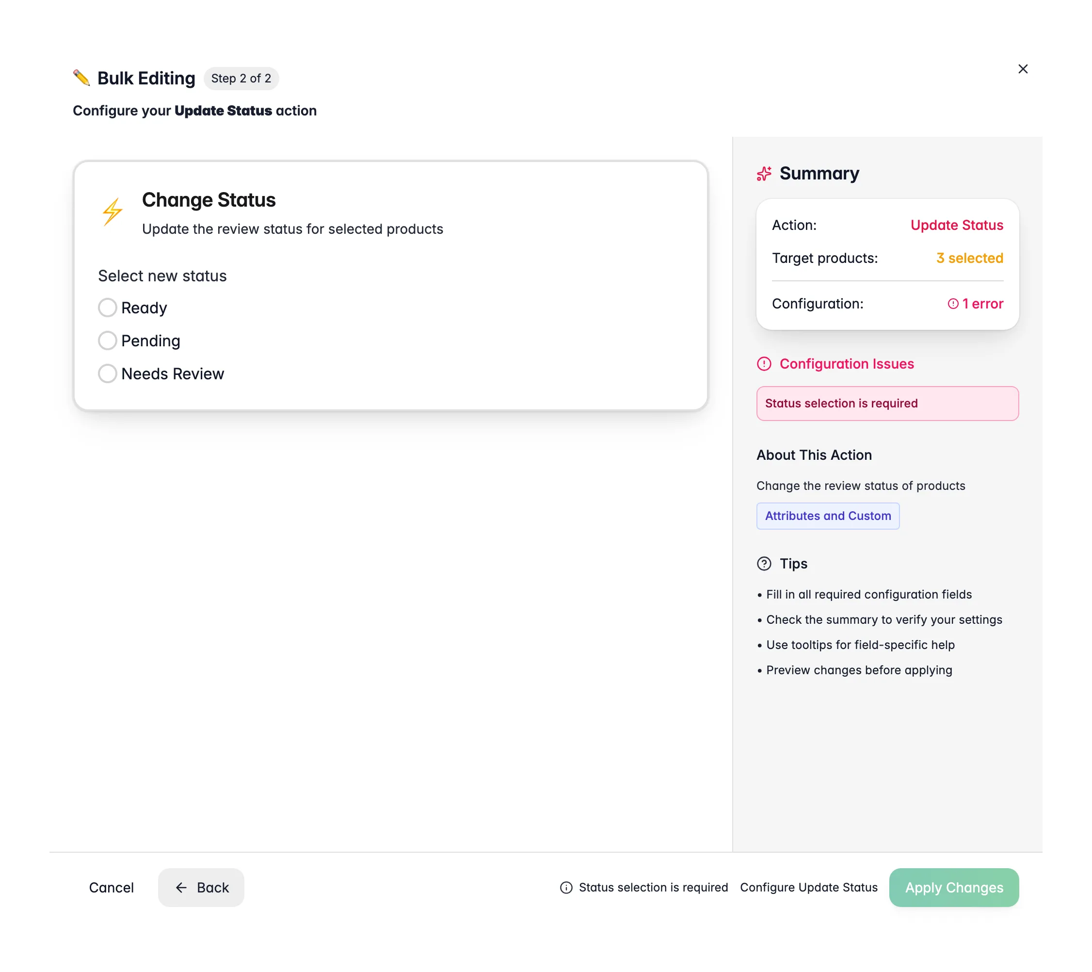 Bulk editing, Update Status across many products at once in WISEPIM