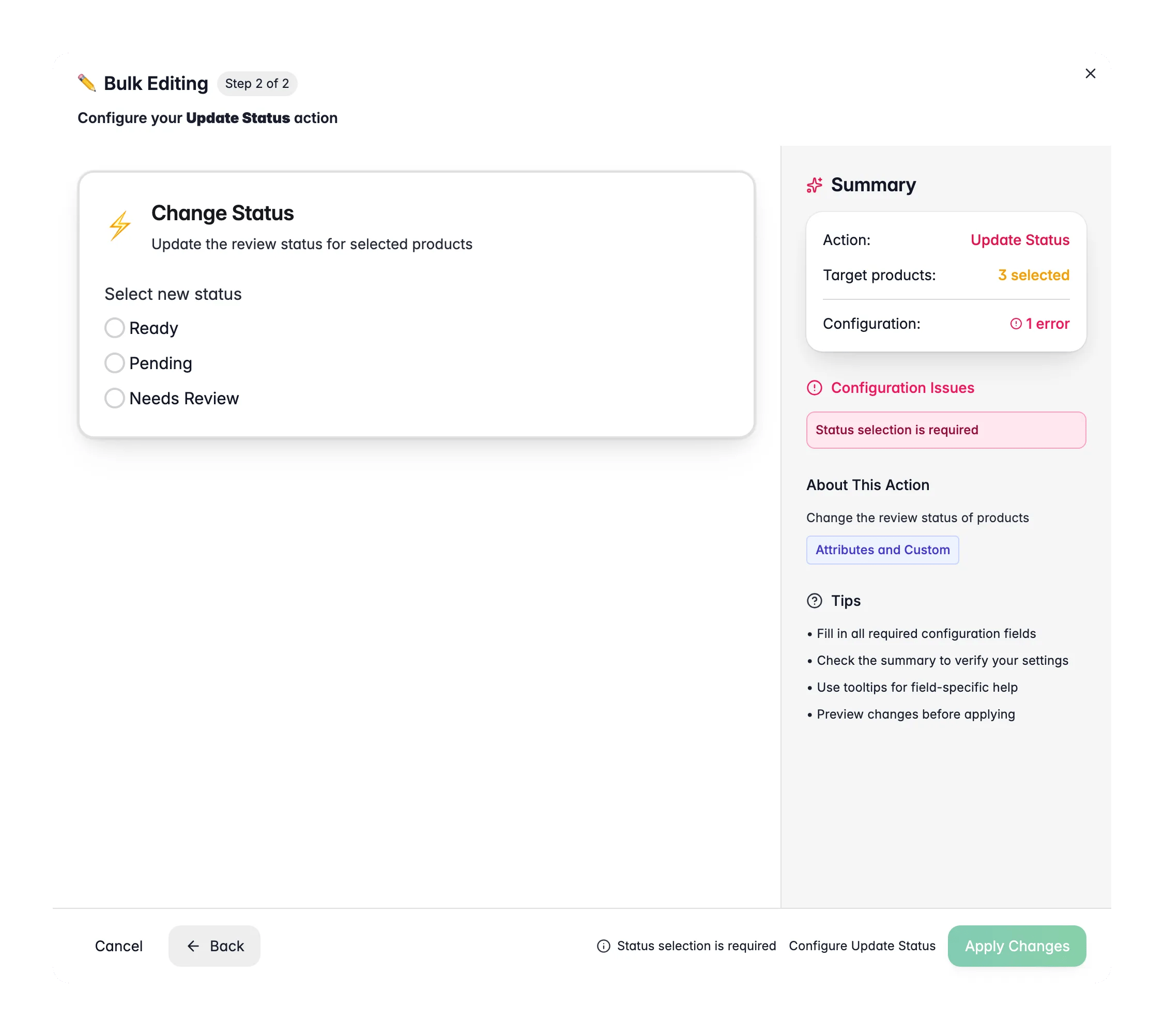Bulk editing, Update Status across many products at once in WISEPIM