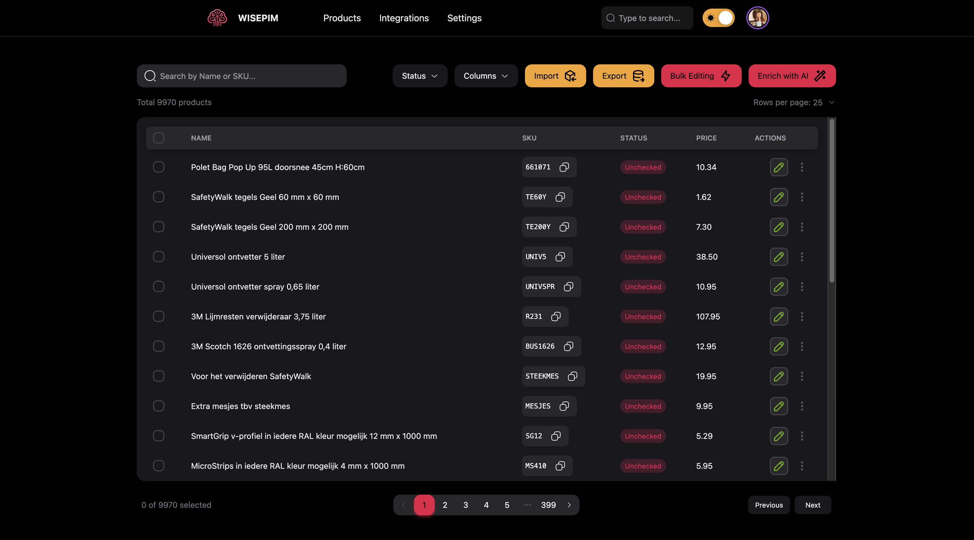 WISEPIM Dashboard - AI-Powered Product Information Management