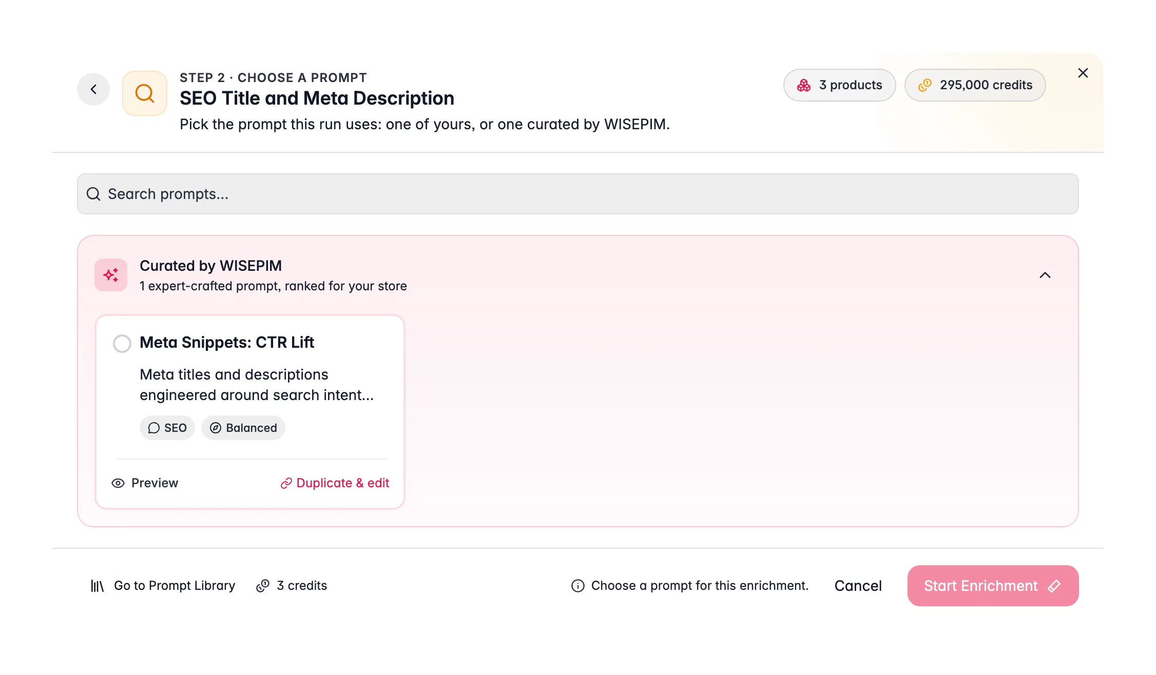Enriching products with AI - seo meta in WISEPIM