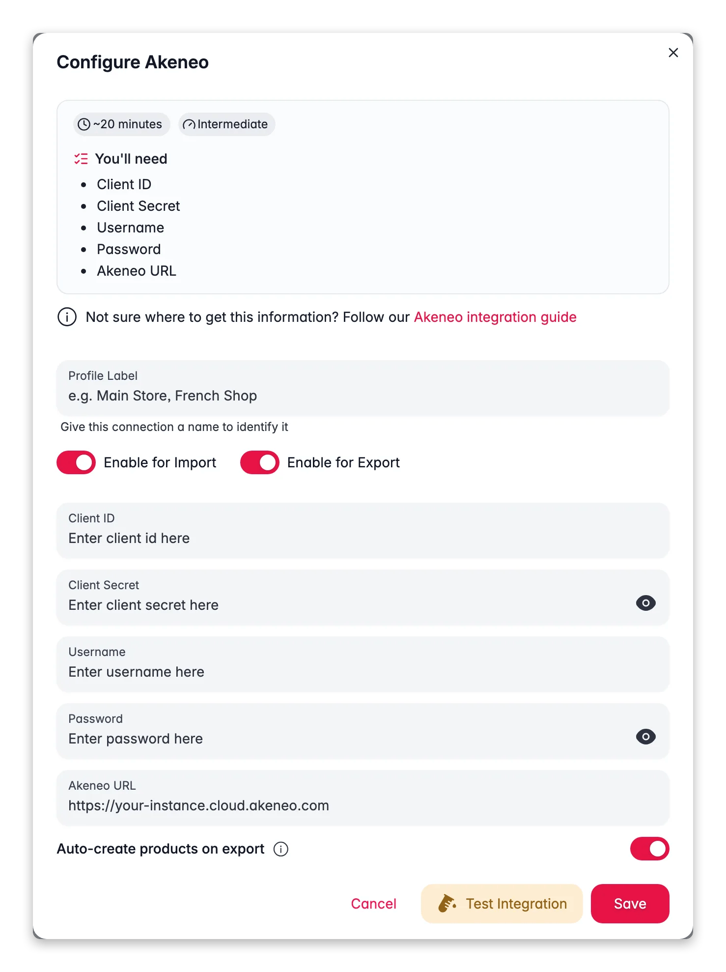 Connecting Akeneo to WISEPIM, API credentials, locale mapping and a live connection test