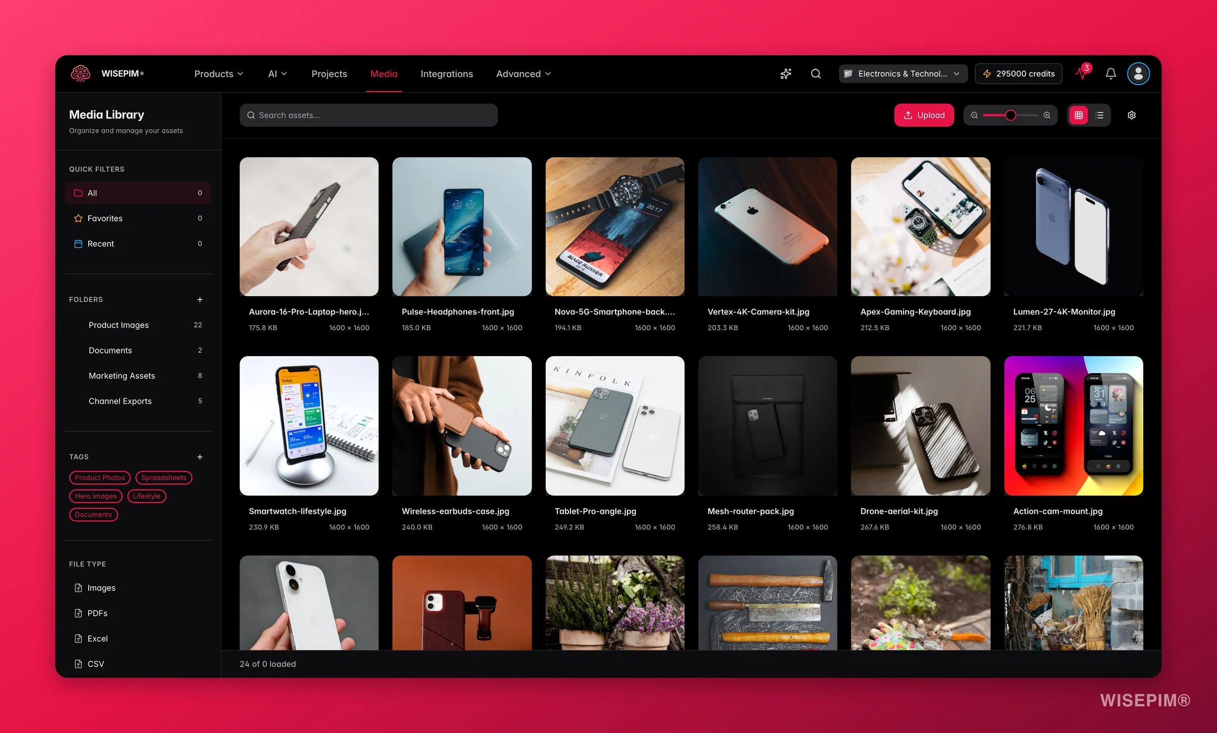 WISEPIM digital asset manager with product images and documents