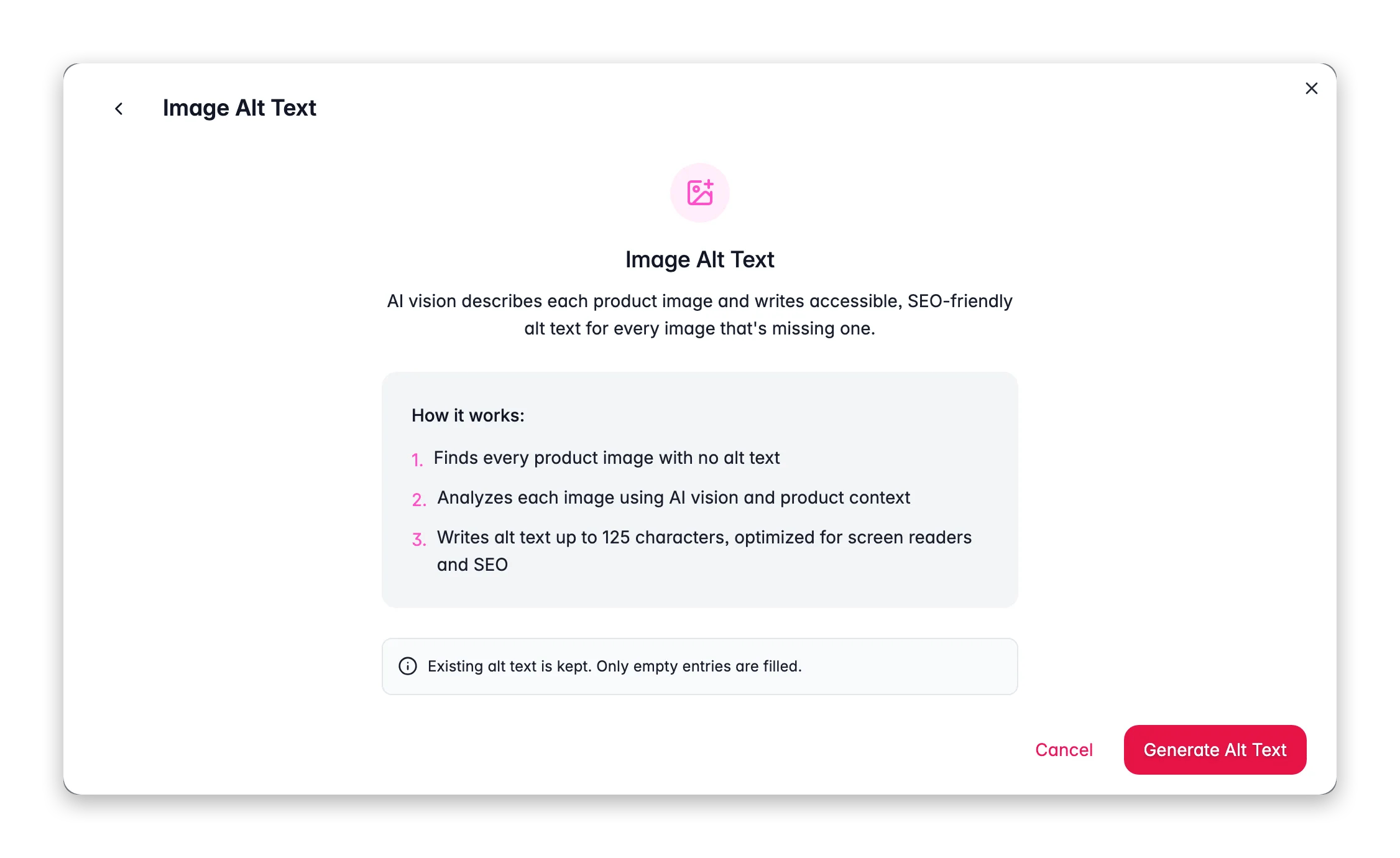 Image Alt Text enrichment in WISEPIM, AI vision writes alt text for product images