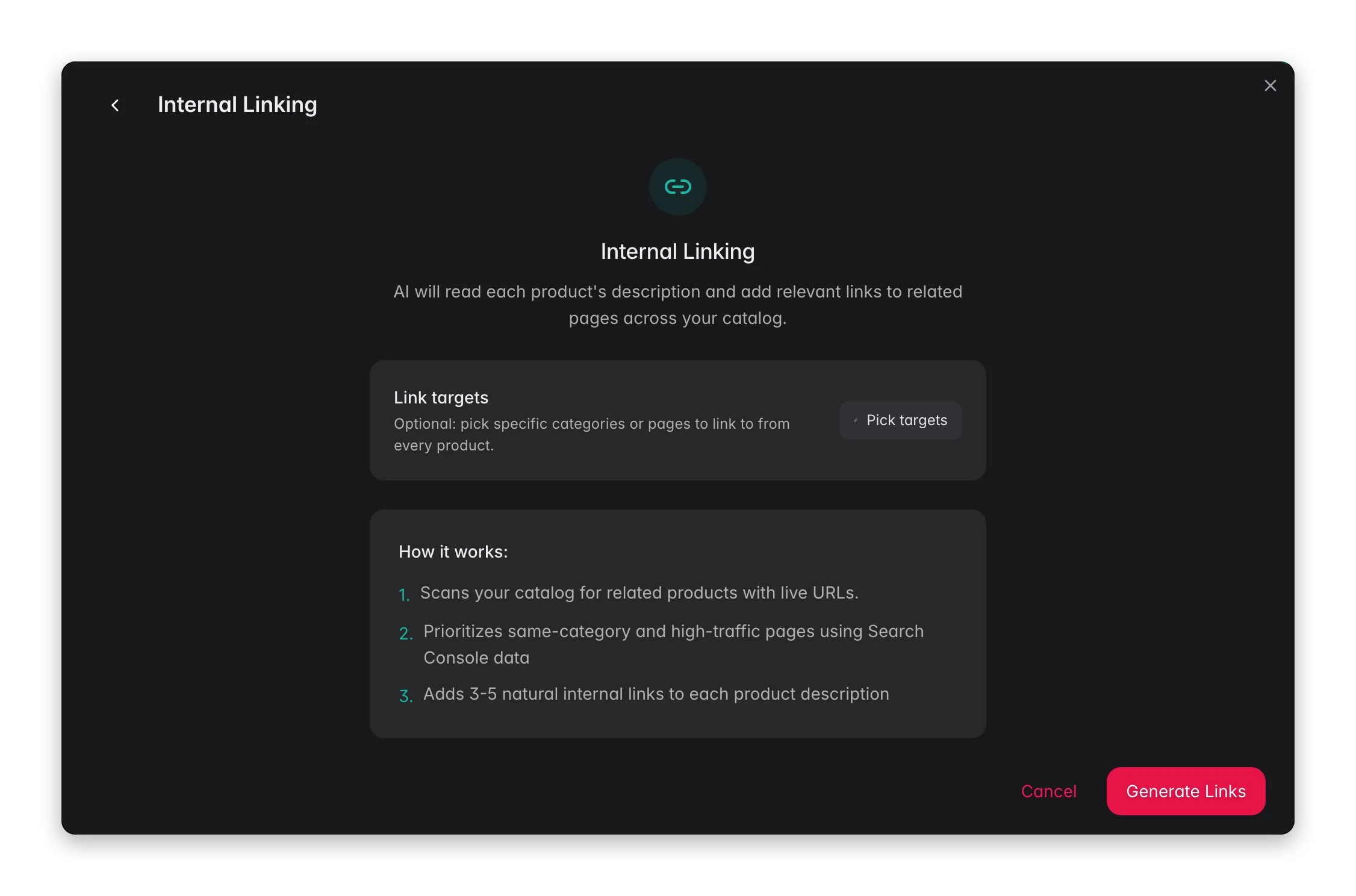 Internal Linking enrichment in WISEPIM, AI adds contextual links to product descriptions