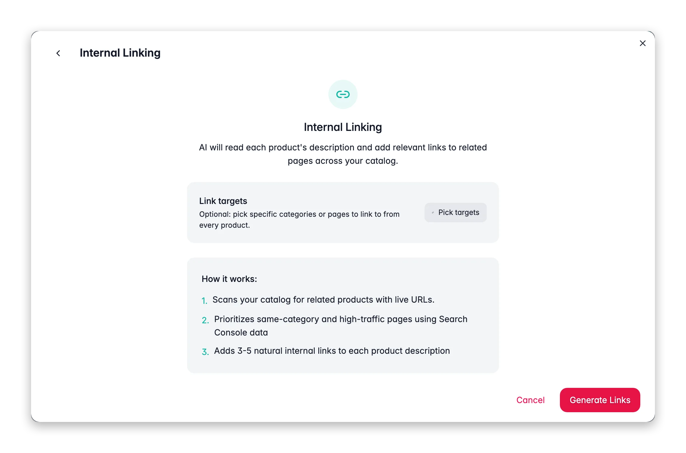 Internal Linking enrichment in WISEPIM, AI adds contextual links to product descriptions