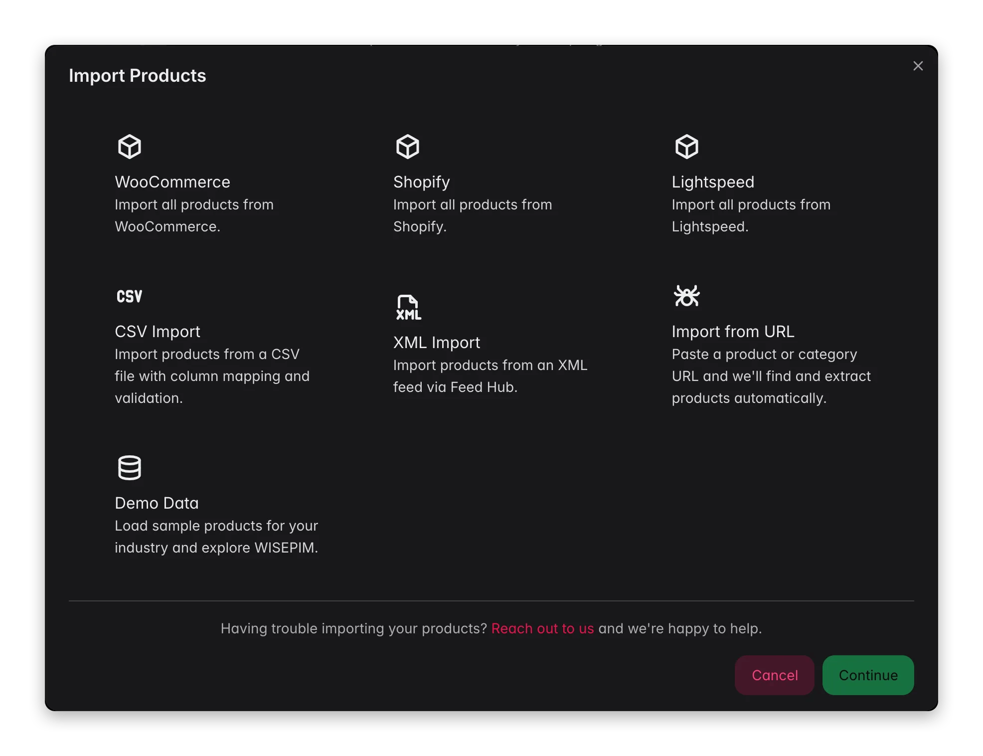Importing a product catalog into WISEPIM