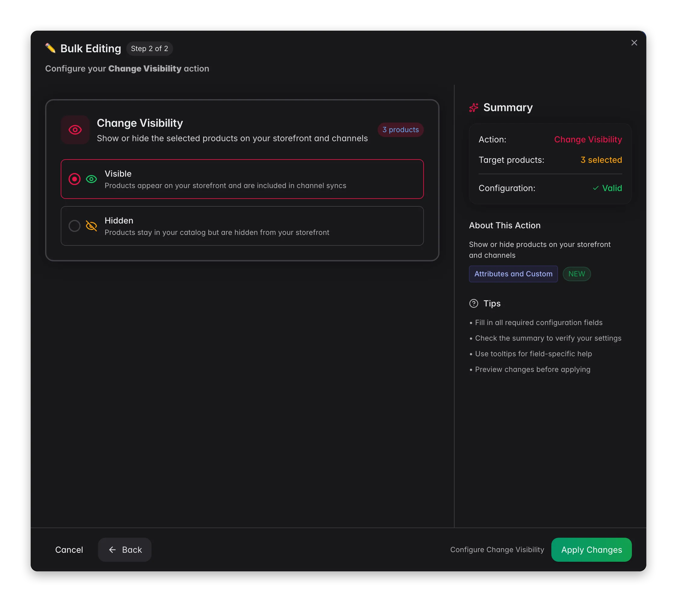 Bulk editing - Change Visibility across many products at once in WISEPIM