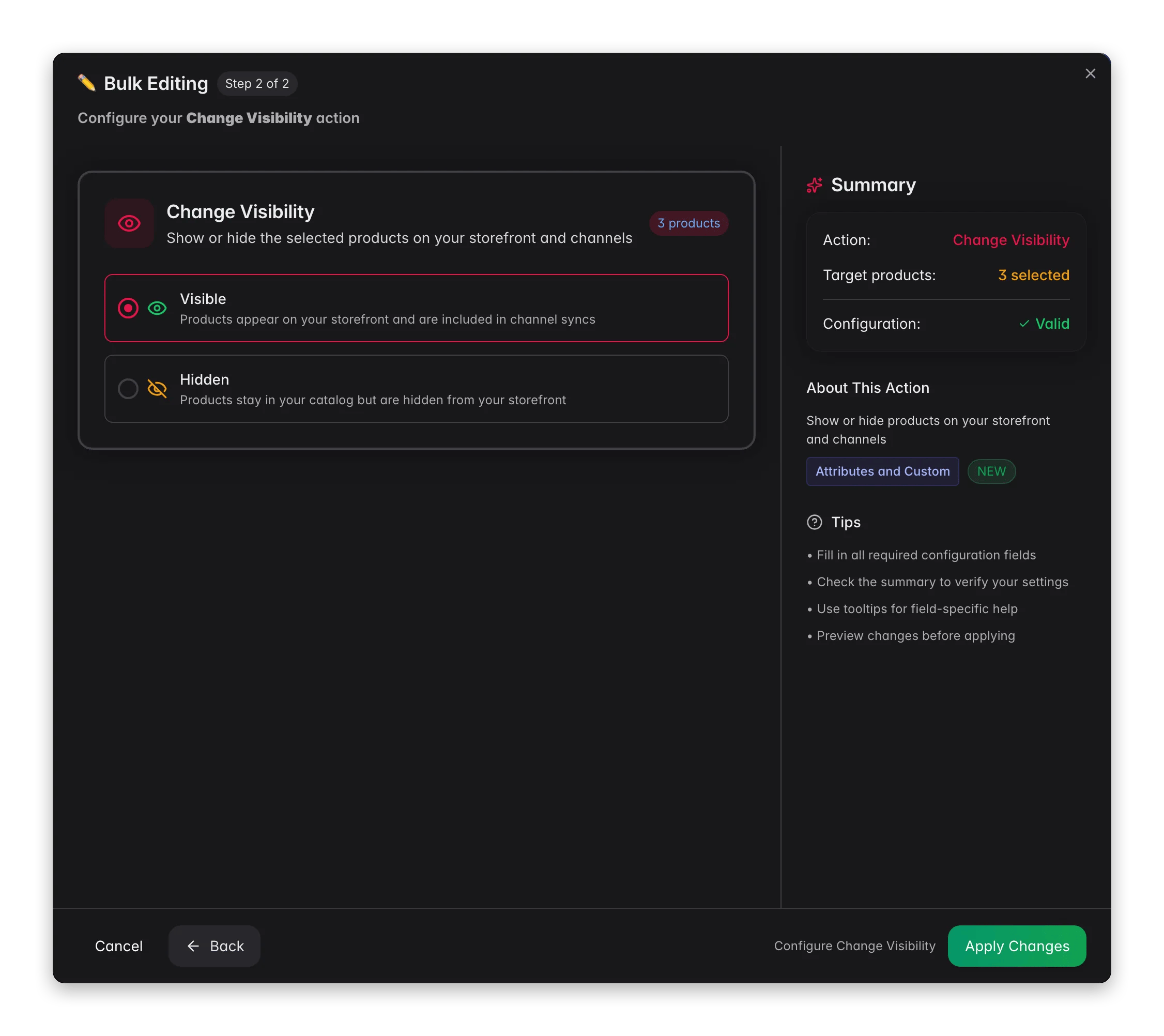 Bulk editing - Change Visibility across many products at once in WISEPIM