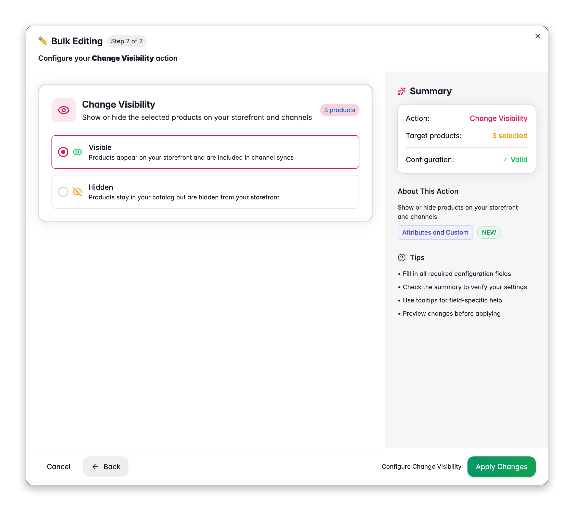 Bulk editing - Change Visibility across many products at once in WISEPIM