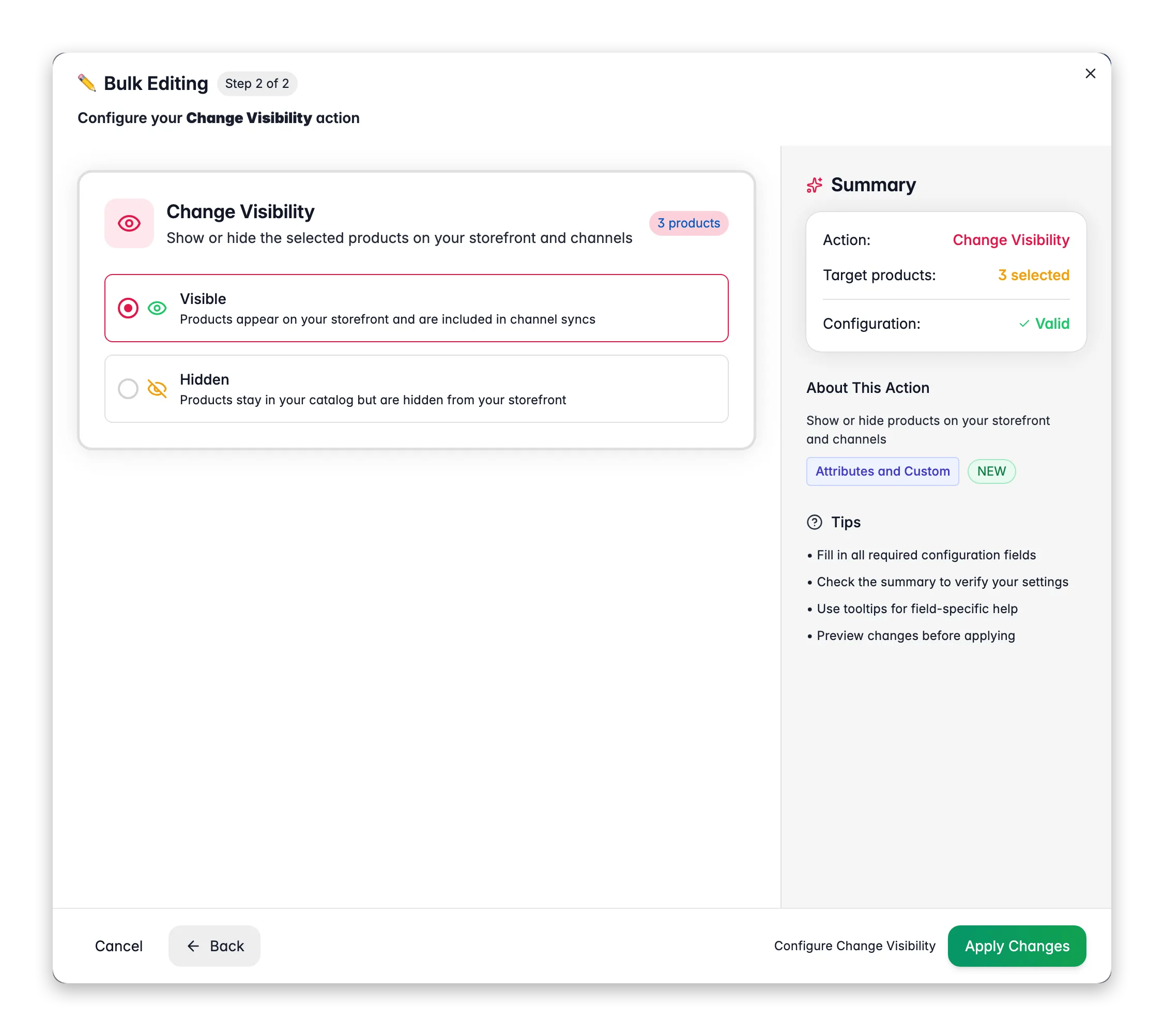 Bulk editing - Change Visibility across many products at once in WISEPIM