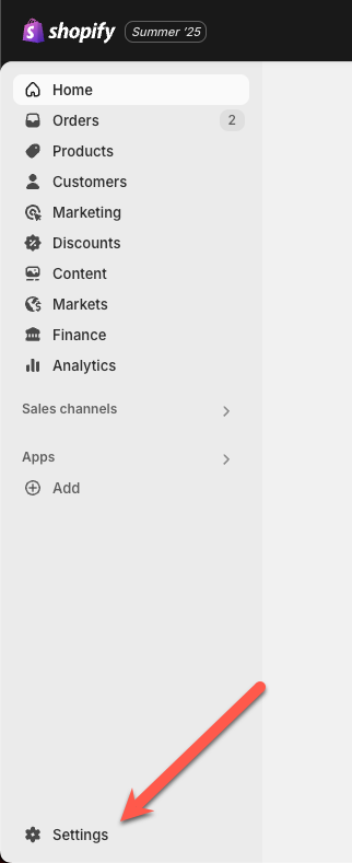 Shopify admin - Settings