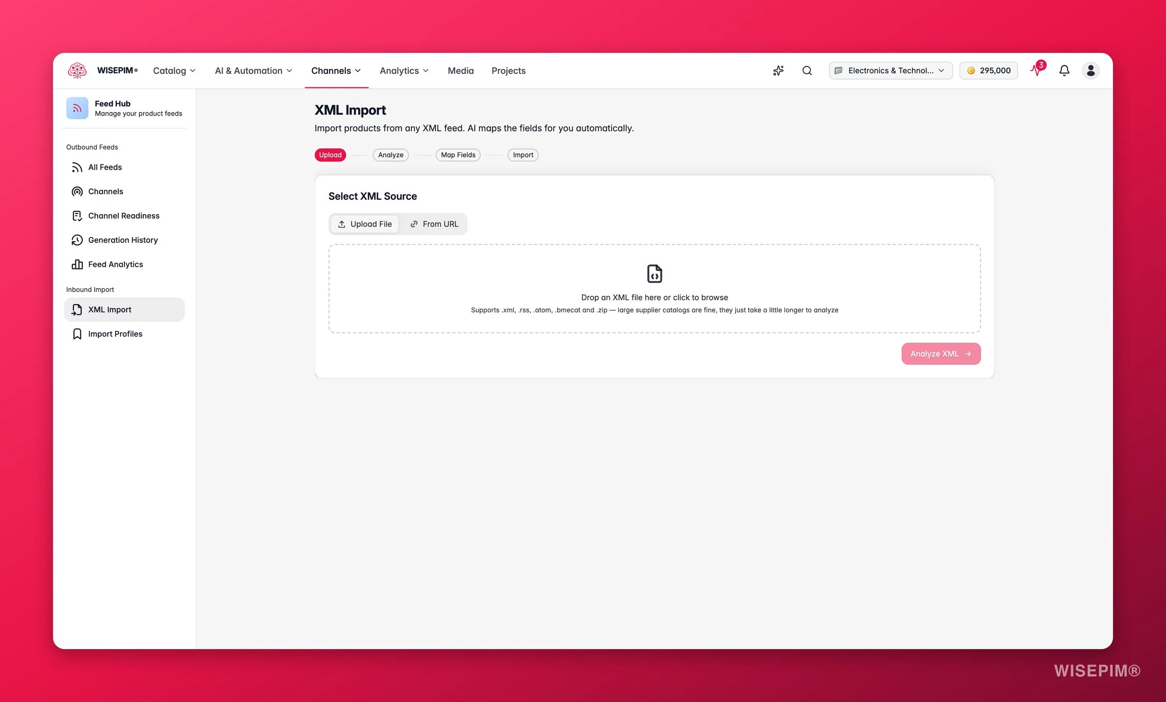 WISEPIM Feed Hub XML import with field auto-mapping