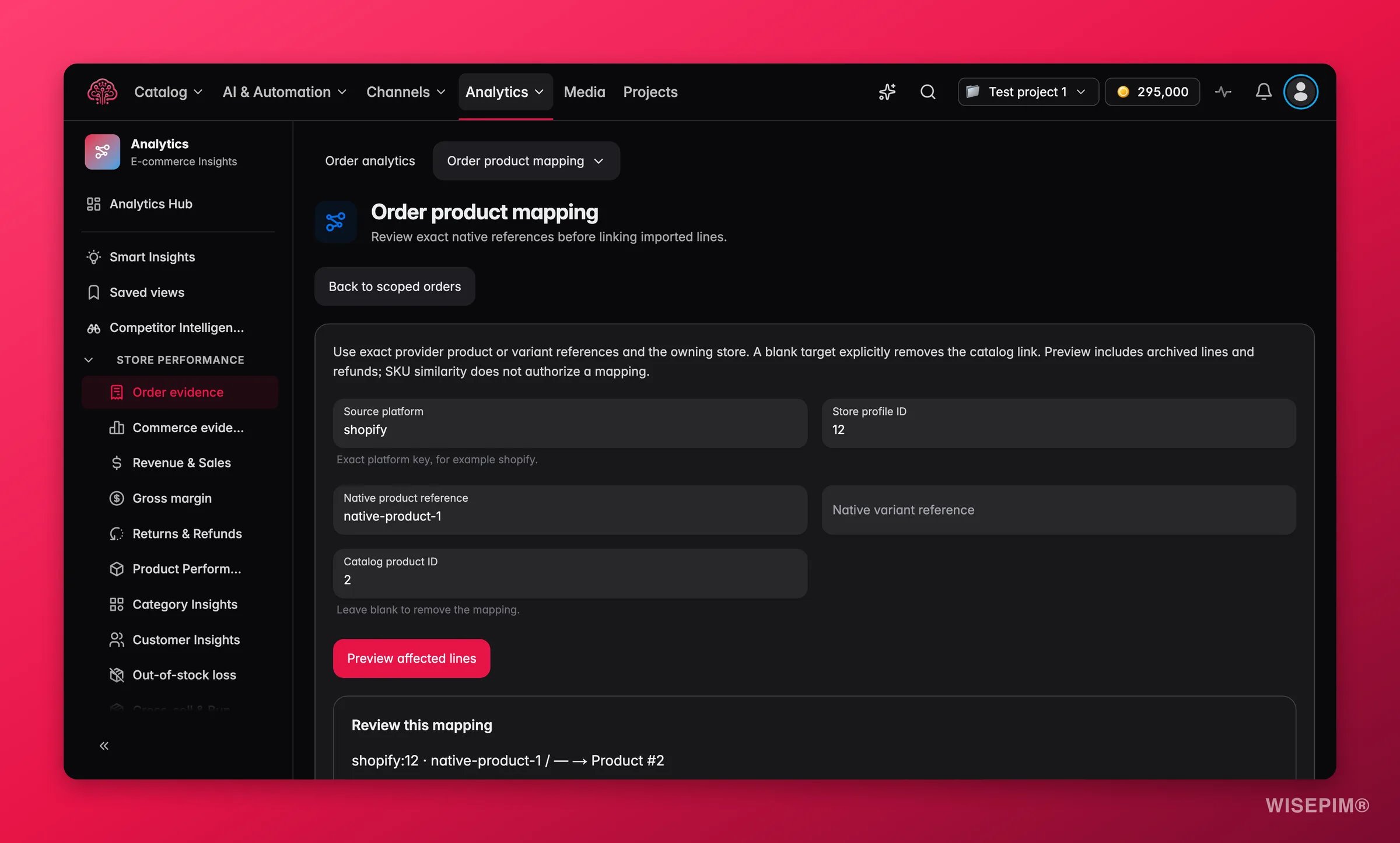 WISEPIM Unmatched products queue with store references waiting to be linked to catalog products