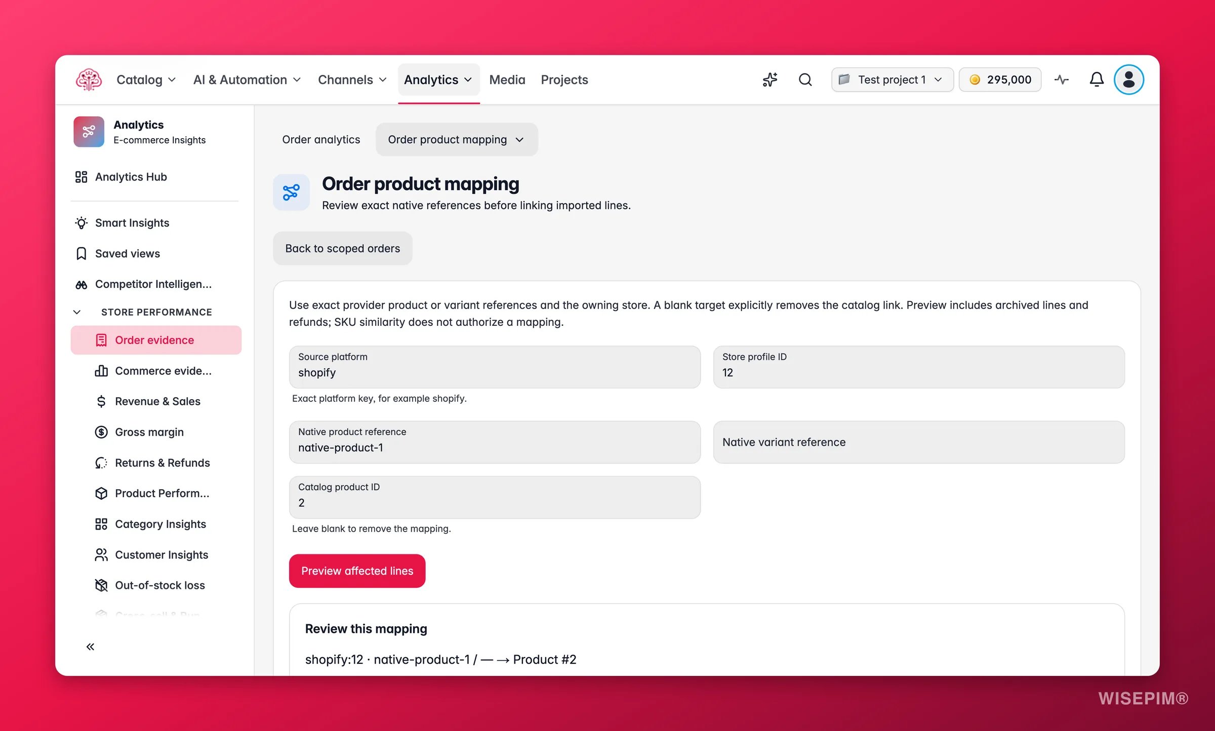 WISEPIM Unmatched products queue with store references waiting to be linked to catalog products