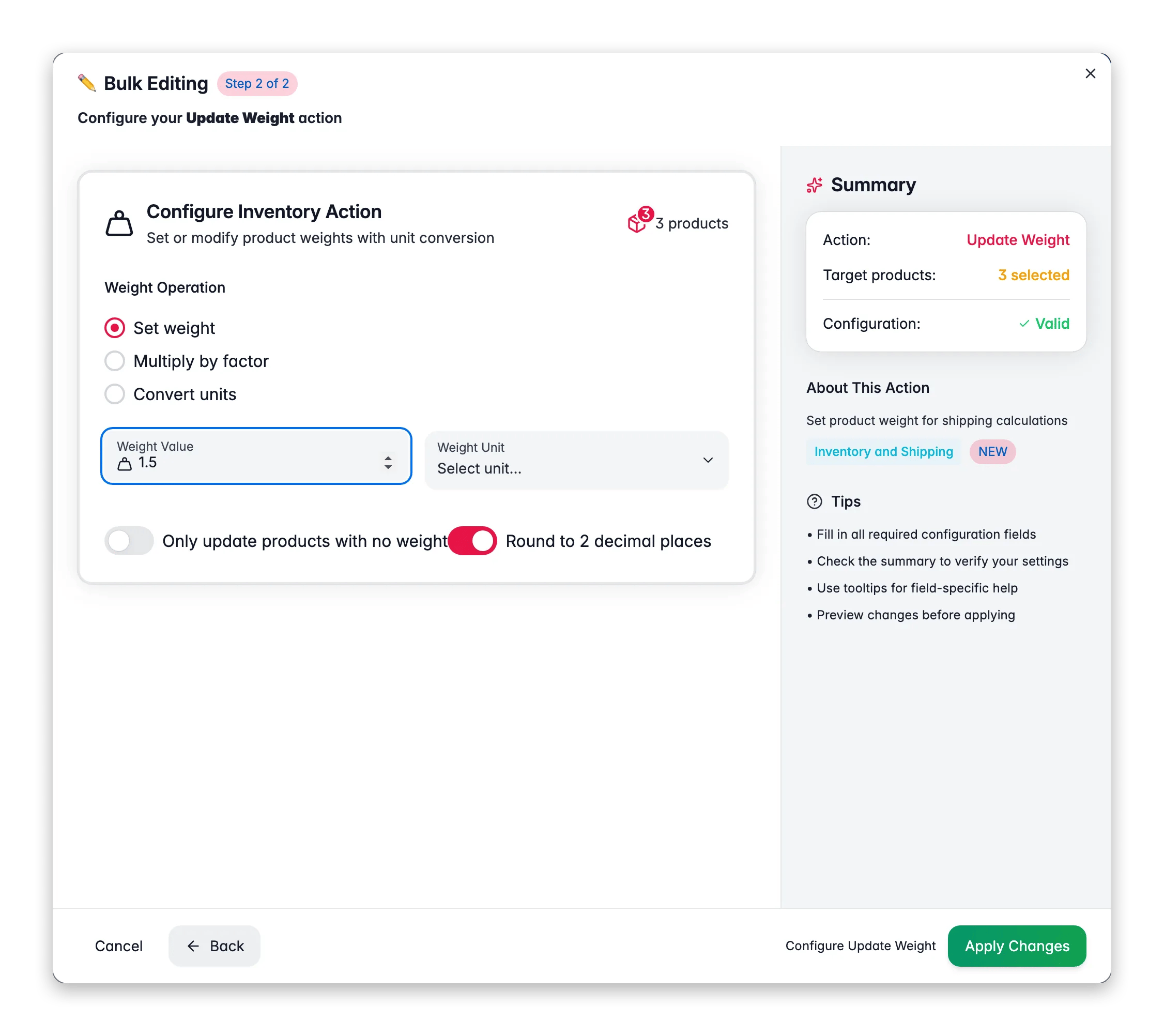 Bulk editing, Update Weight across many products at once in WISEPIM