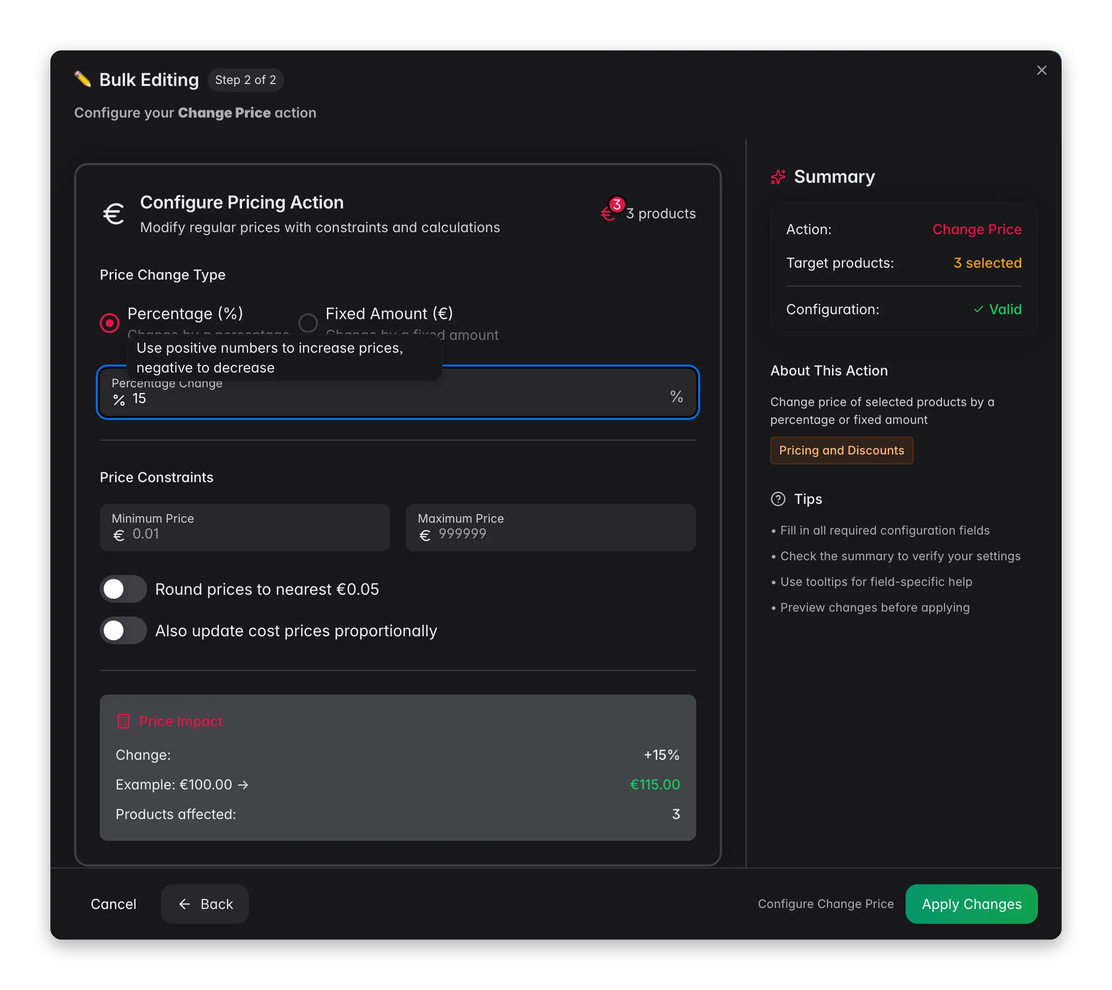 Bulk editing, Change Price across many products at once in WISEPIM