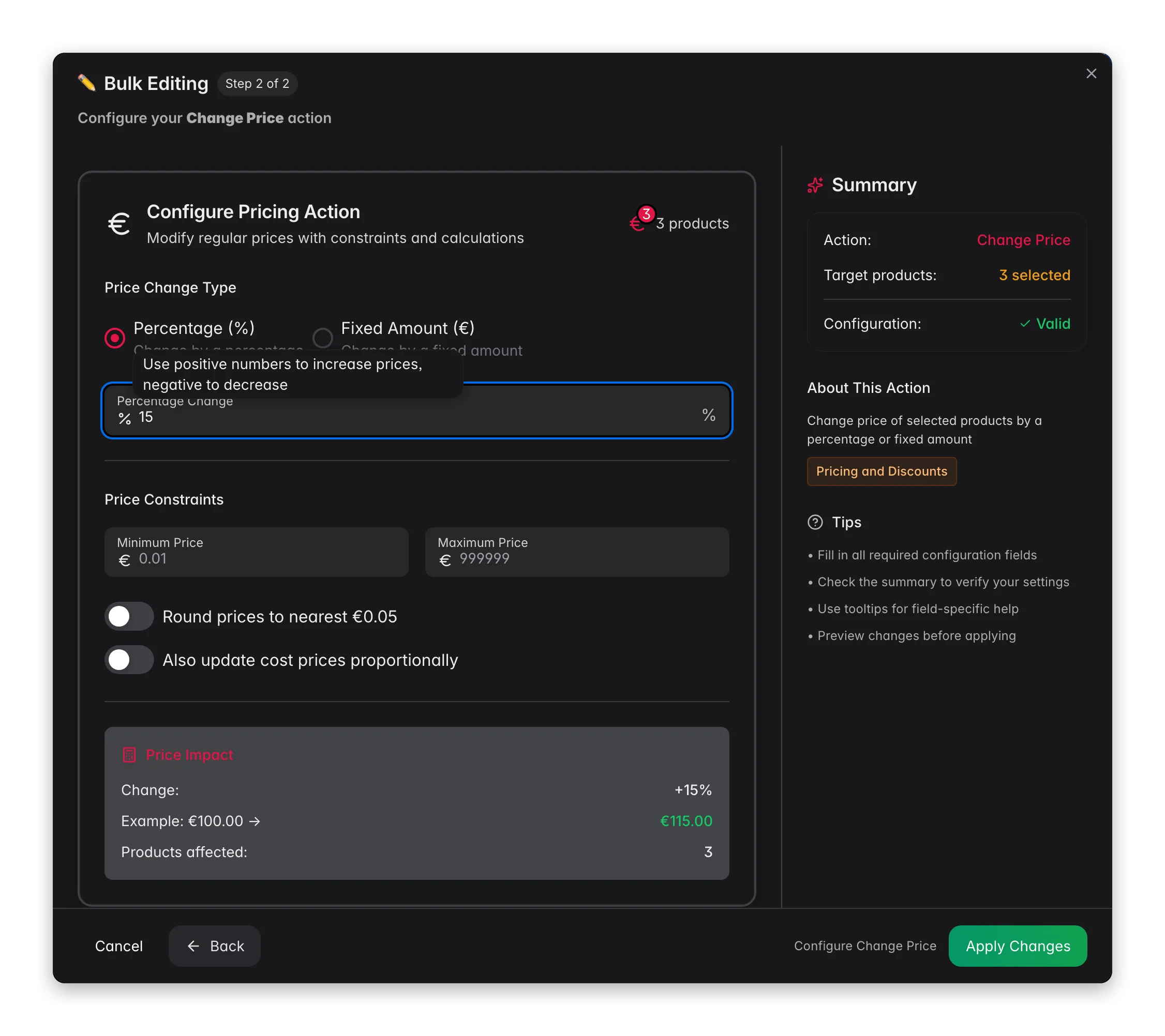 Bulk editing, Change Price across many products at once in WISEPIM