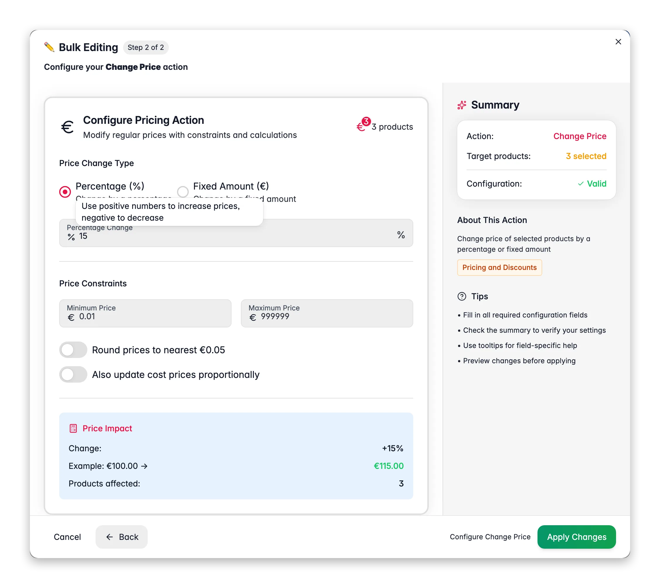 Bulk editing, Change Price across many products at once in WISEPIM