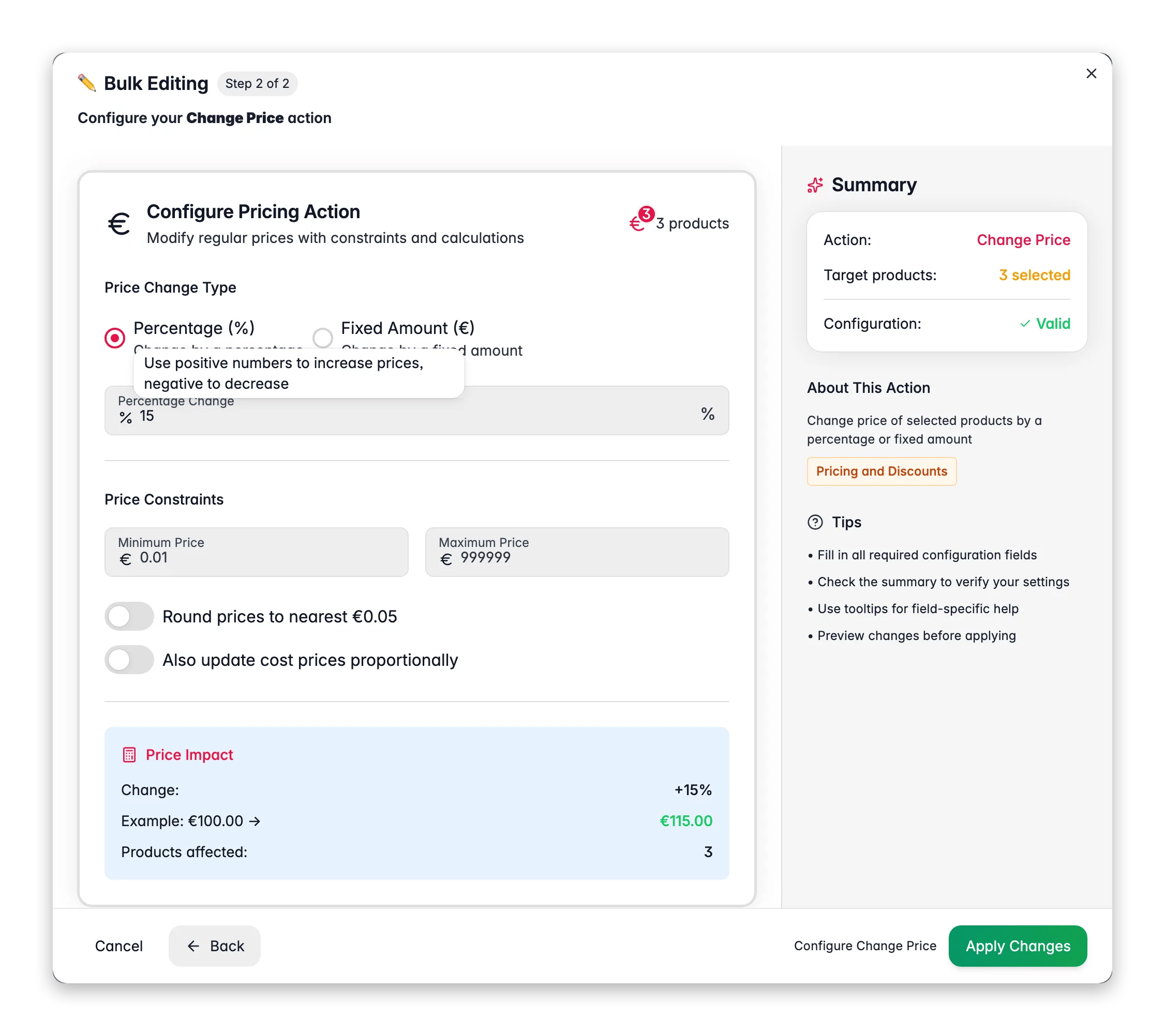 Bulk editing, Change Price across many products at once in WISEPIM
