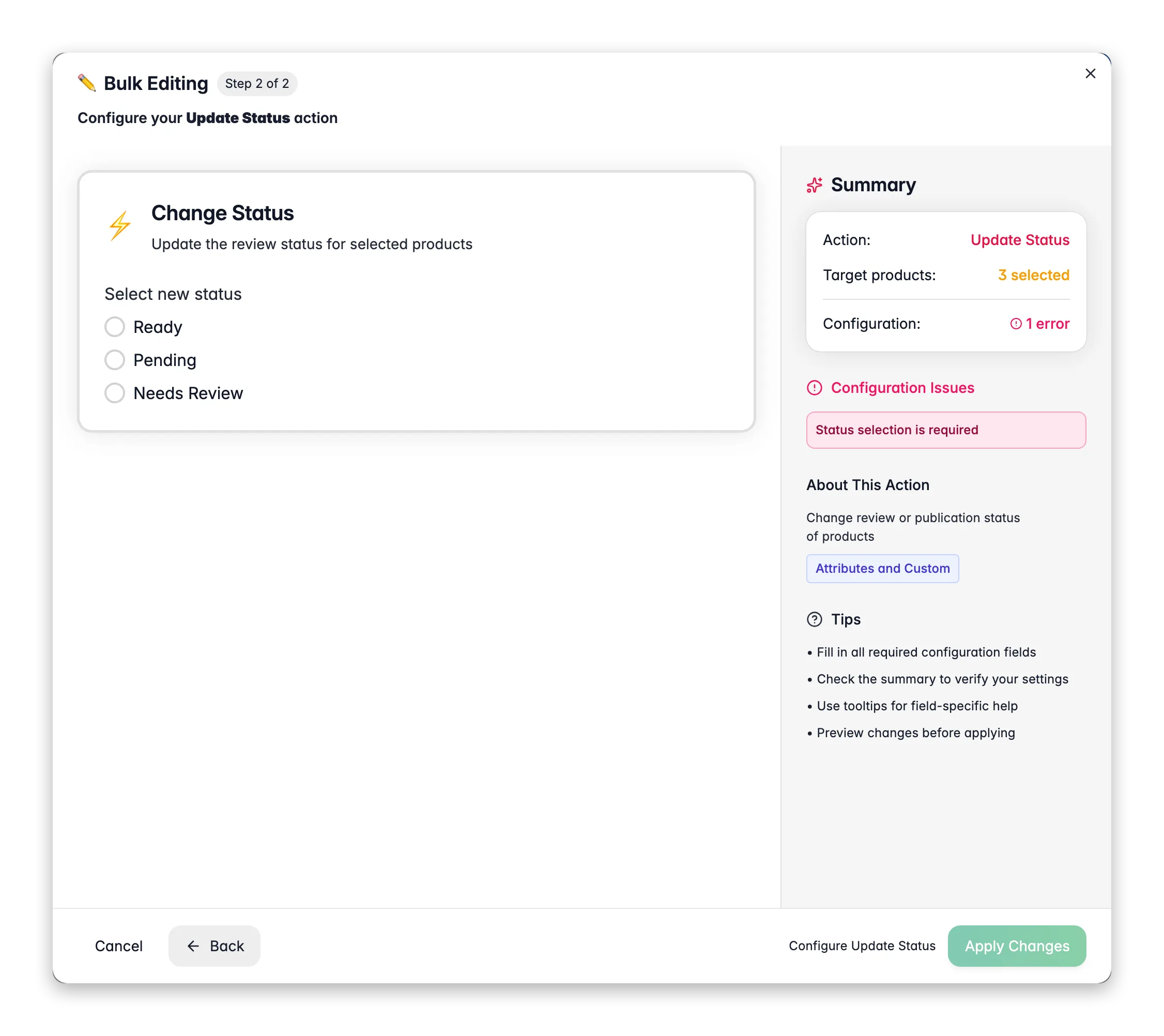 Bulk editing, Update Status across many products at once in WISEPIM