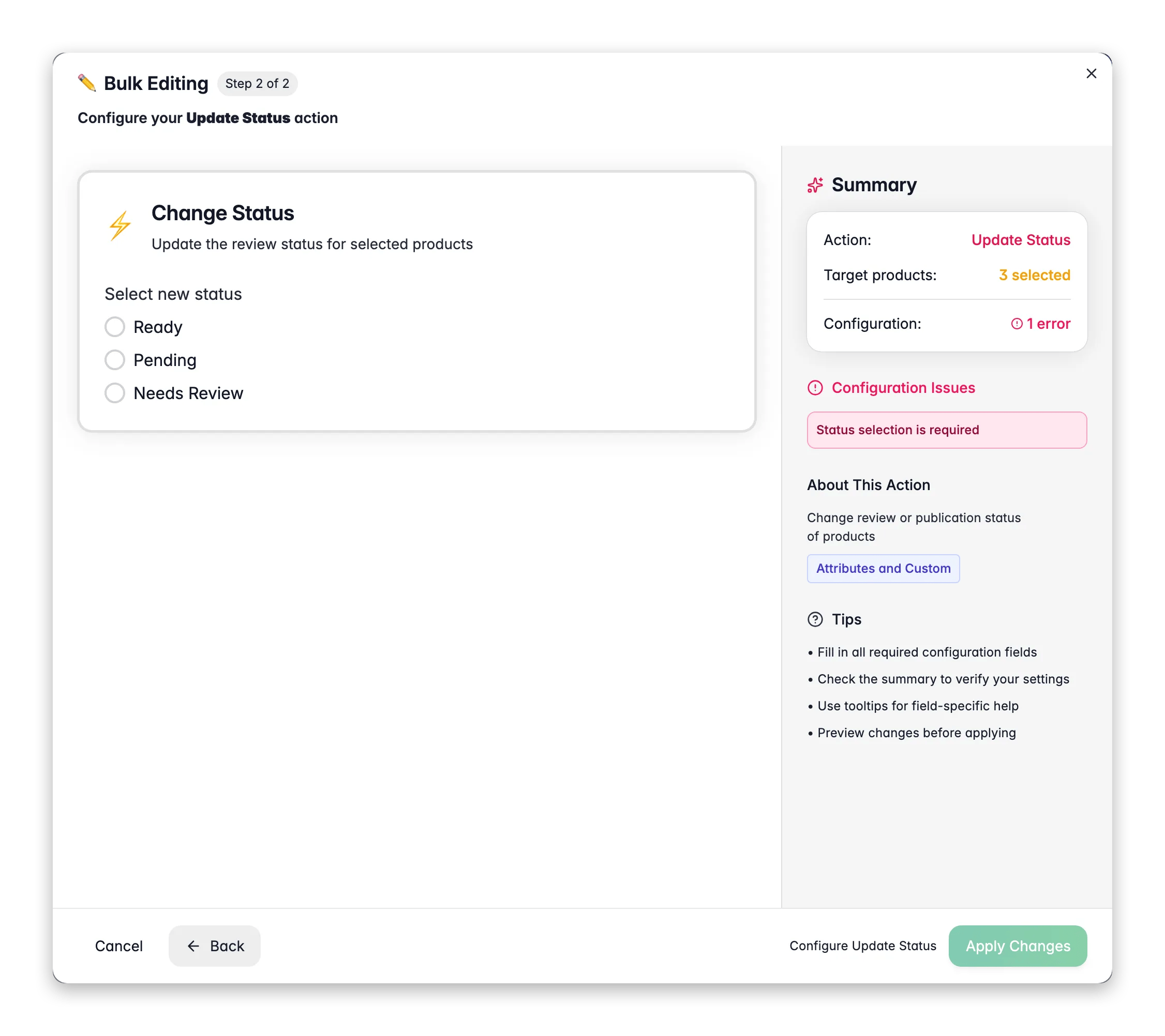 Bulk editing, Update Status across many products at once in WISEPIM