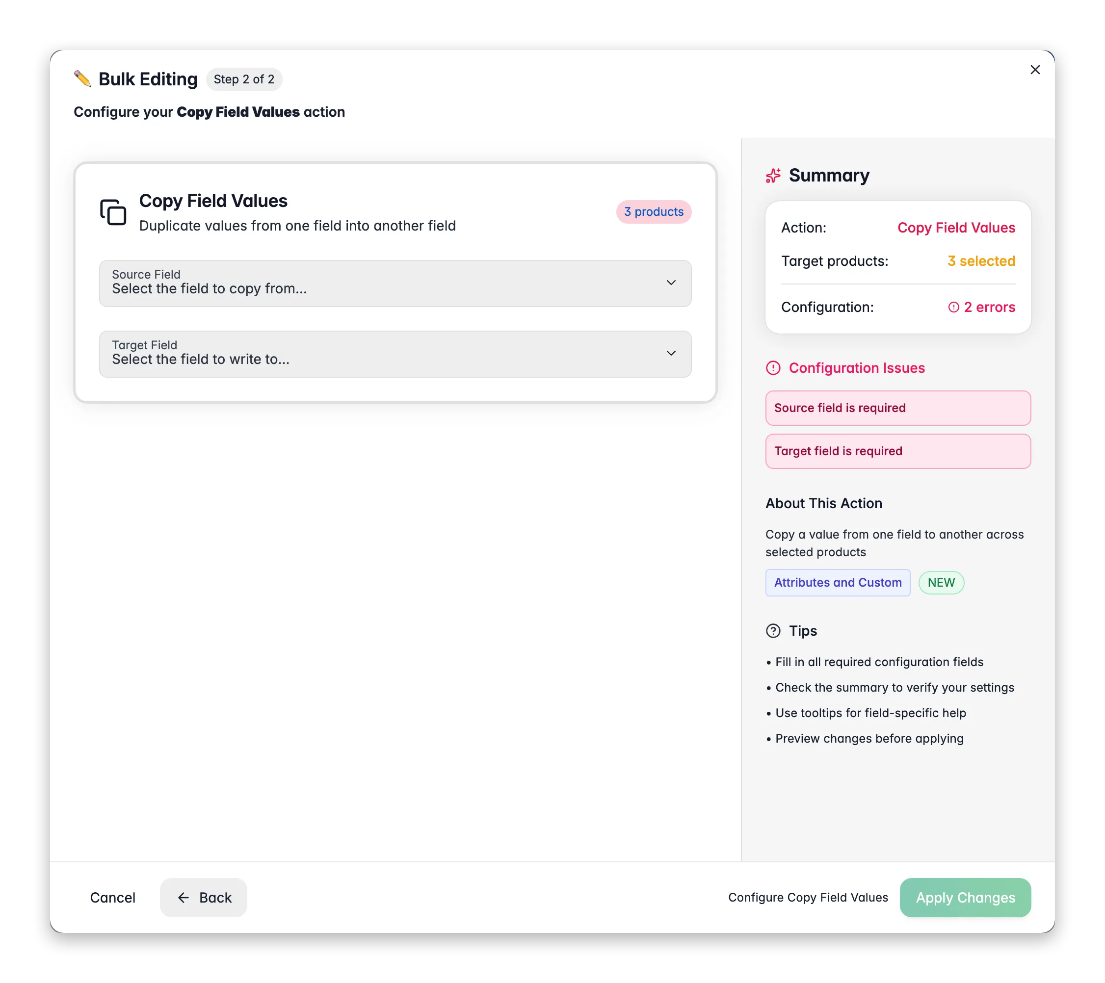 Bulk editing, Copy Field Values across many products at once in WISEPIM
