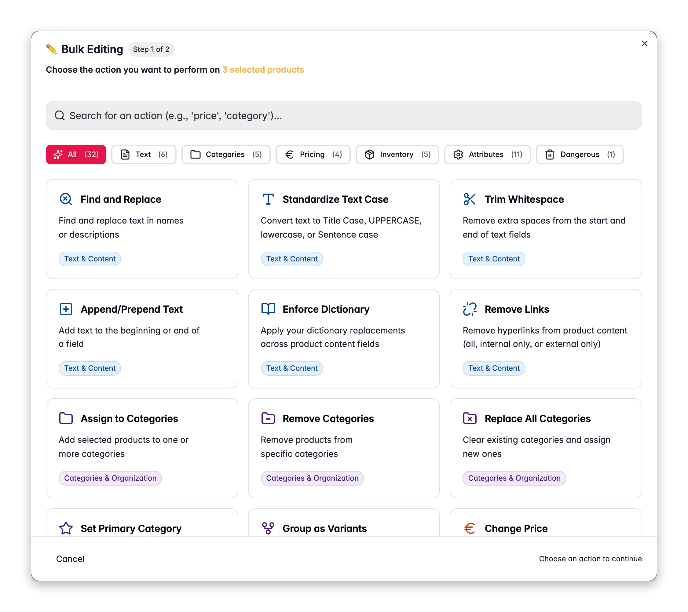 Bulk editing many products at once in WISEPIM