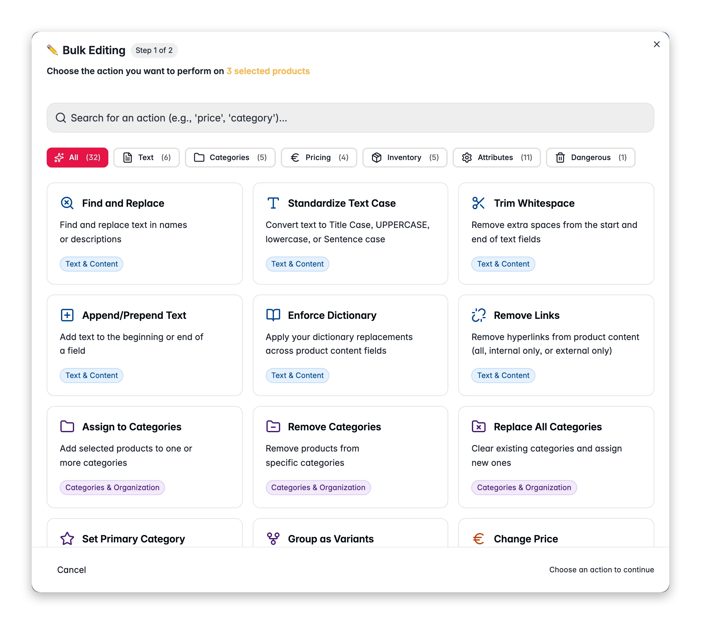 Bulk editing many products at once in WISEPIM