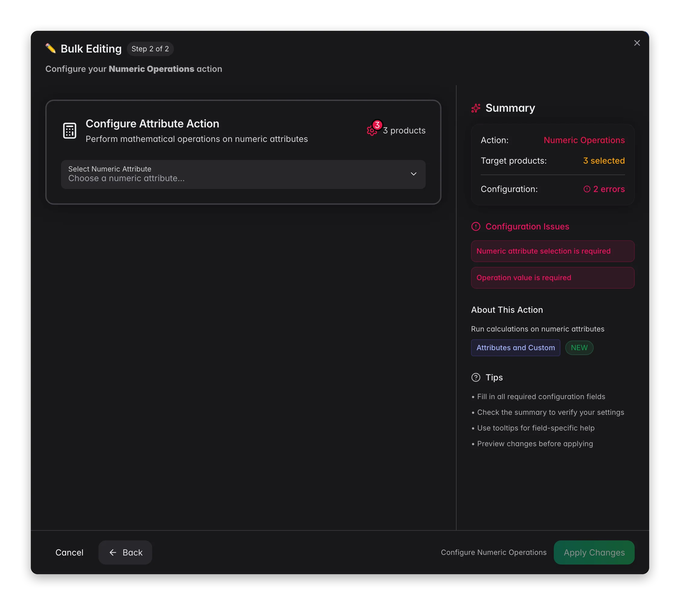 Bulk editing, Numeric Operations across many products at once in WISEPIM