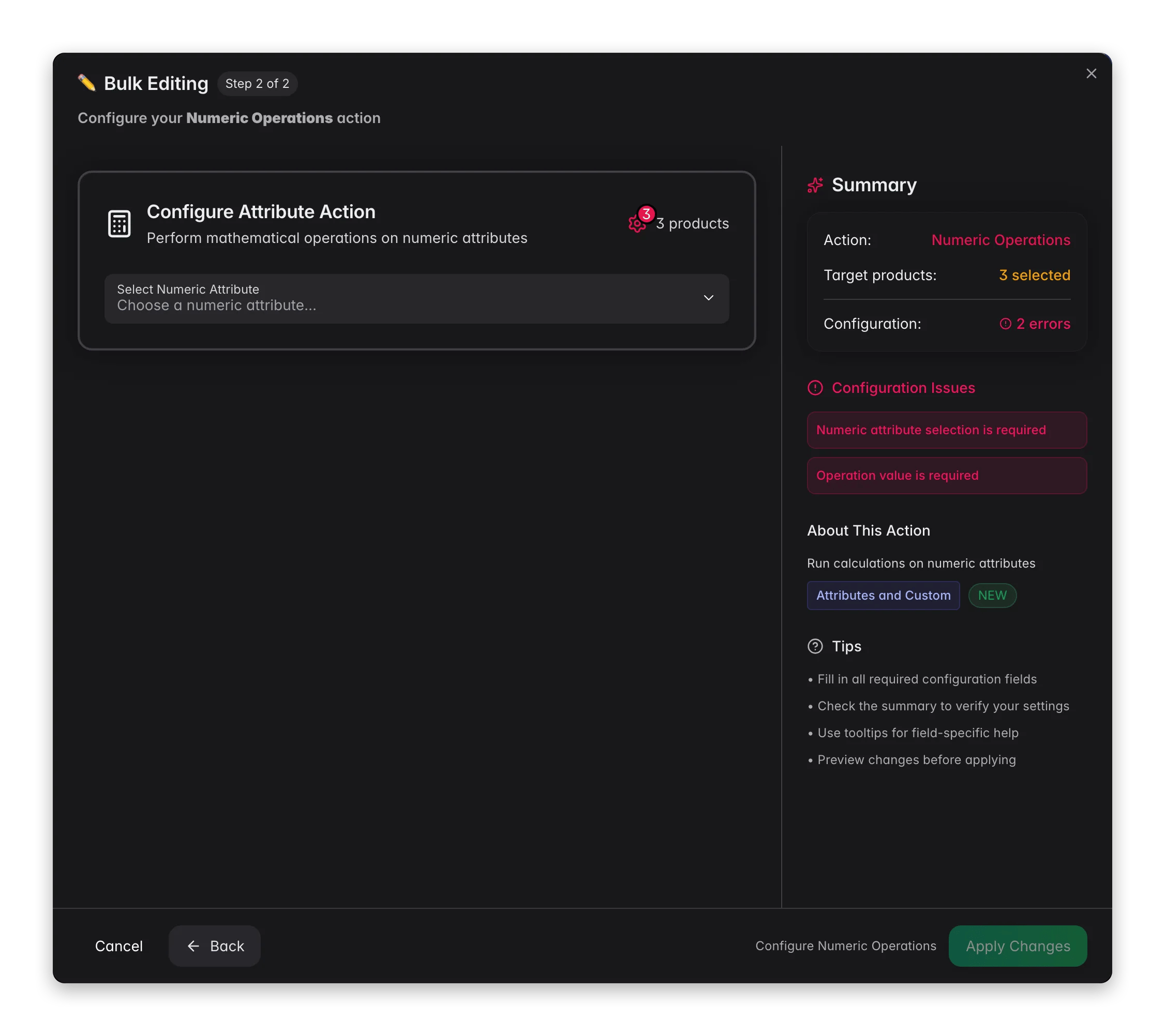 Bulk editing, Numeric Operations across many products at once in WISEPIM