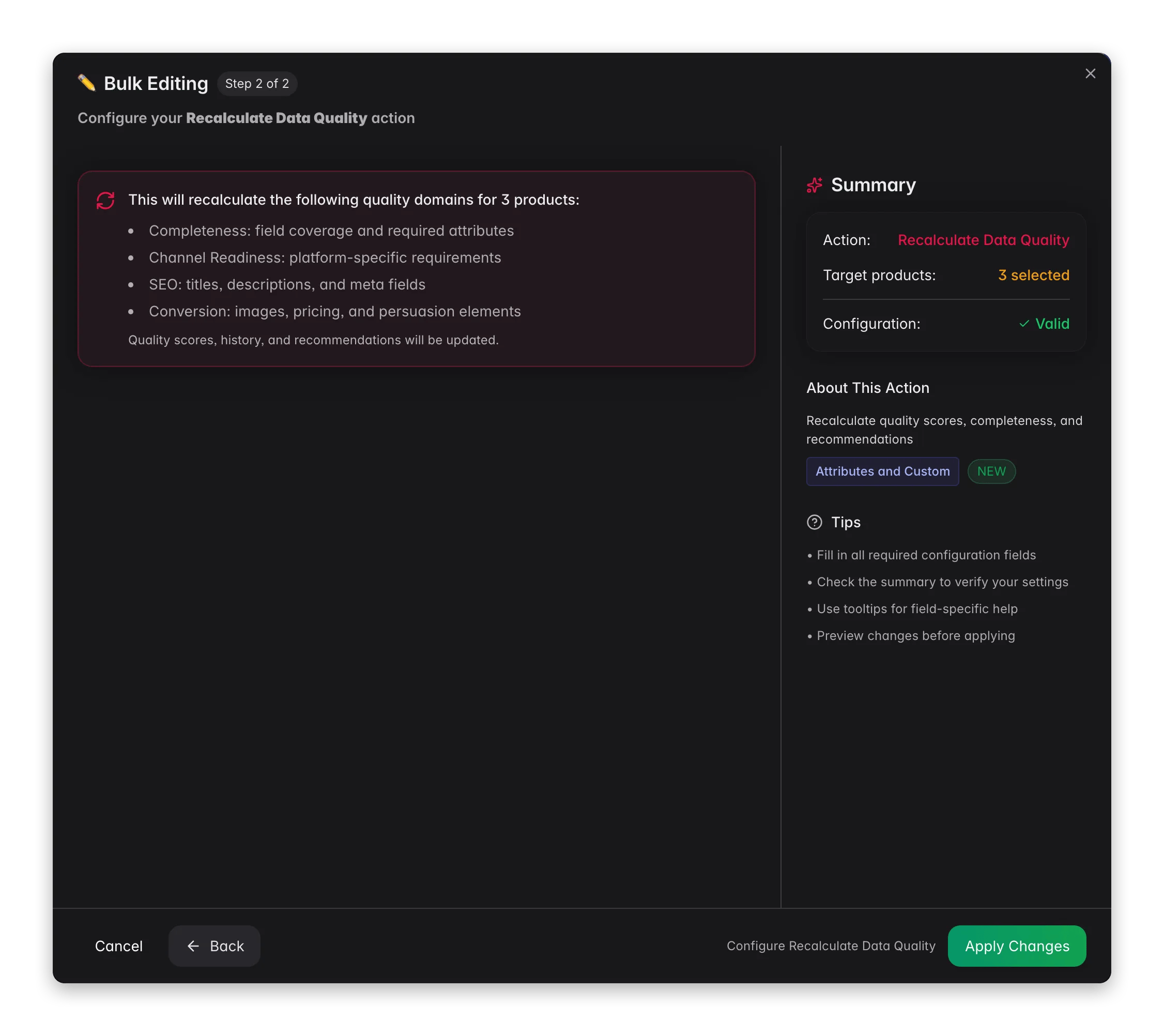 Bulk editing, Recalculate Data Quality across many products at once in WISEPIM