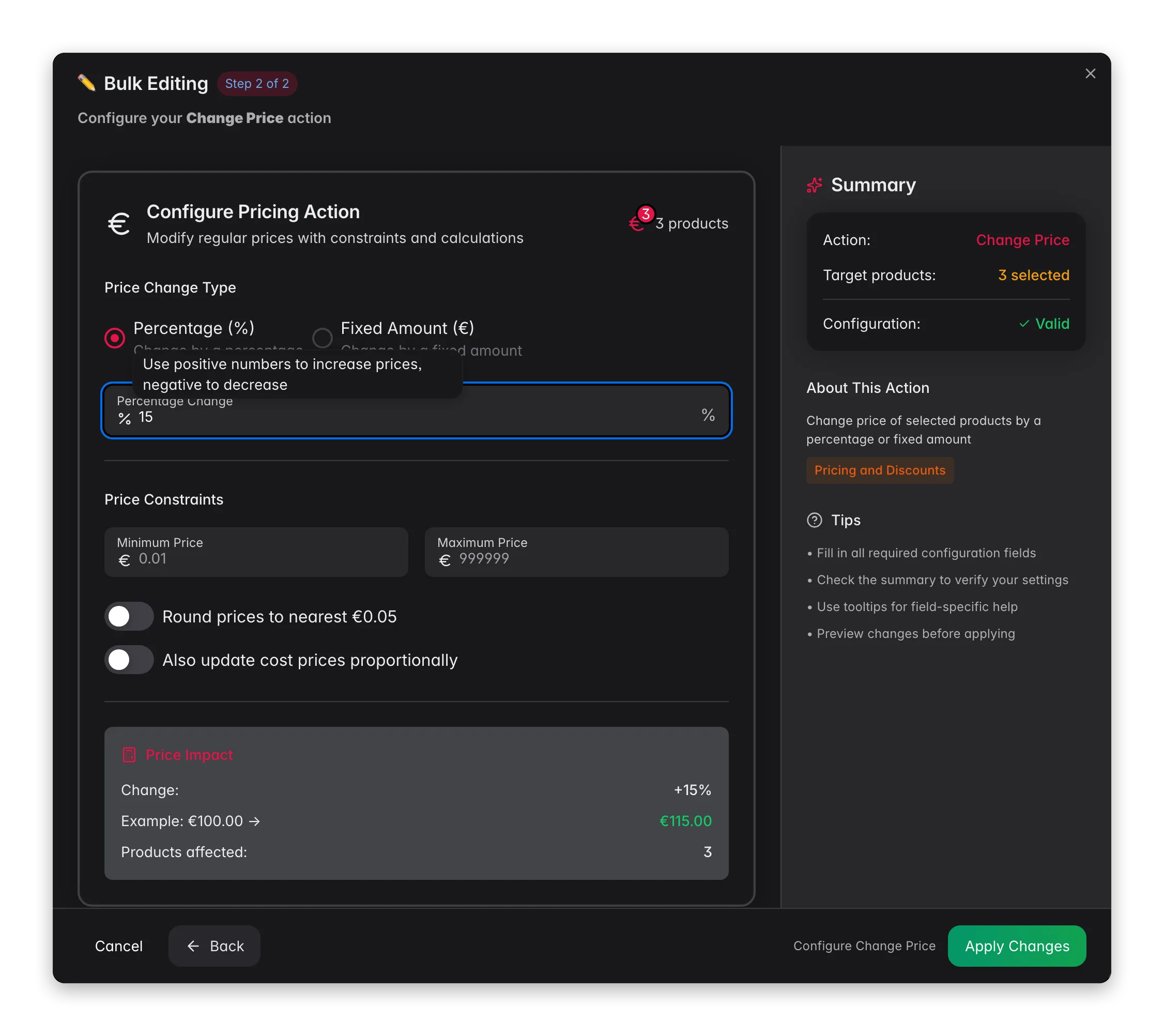 Bulk editing, Change Price across many products at once in WISEPIM