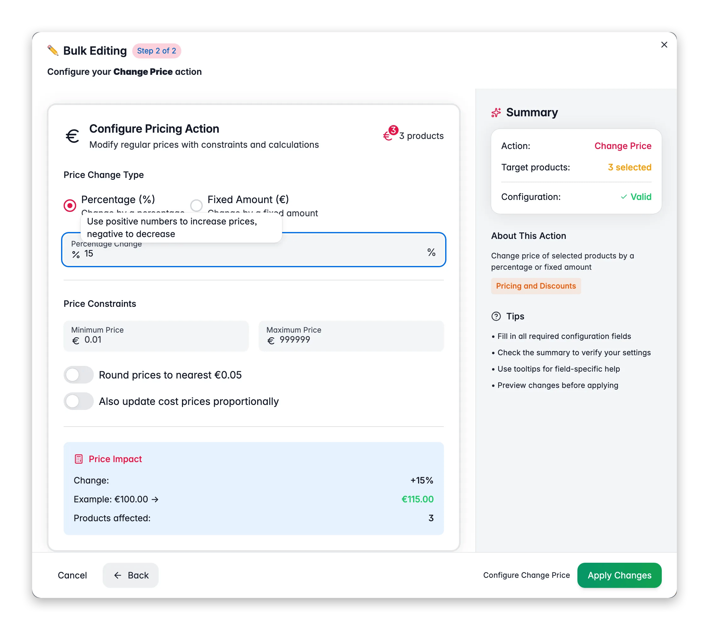 Bulk editing, Change Price across many products at once in WISEPIM