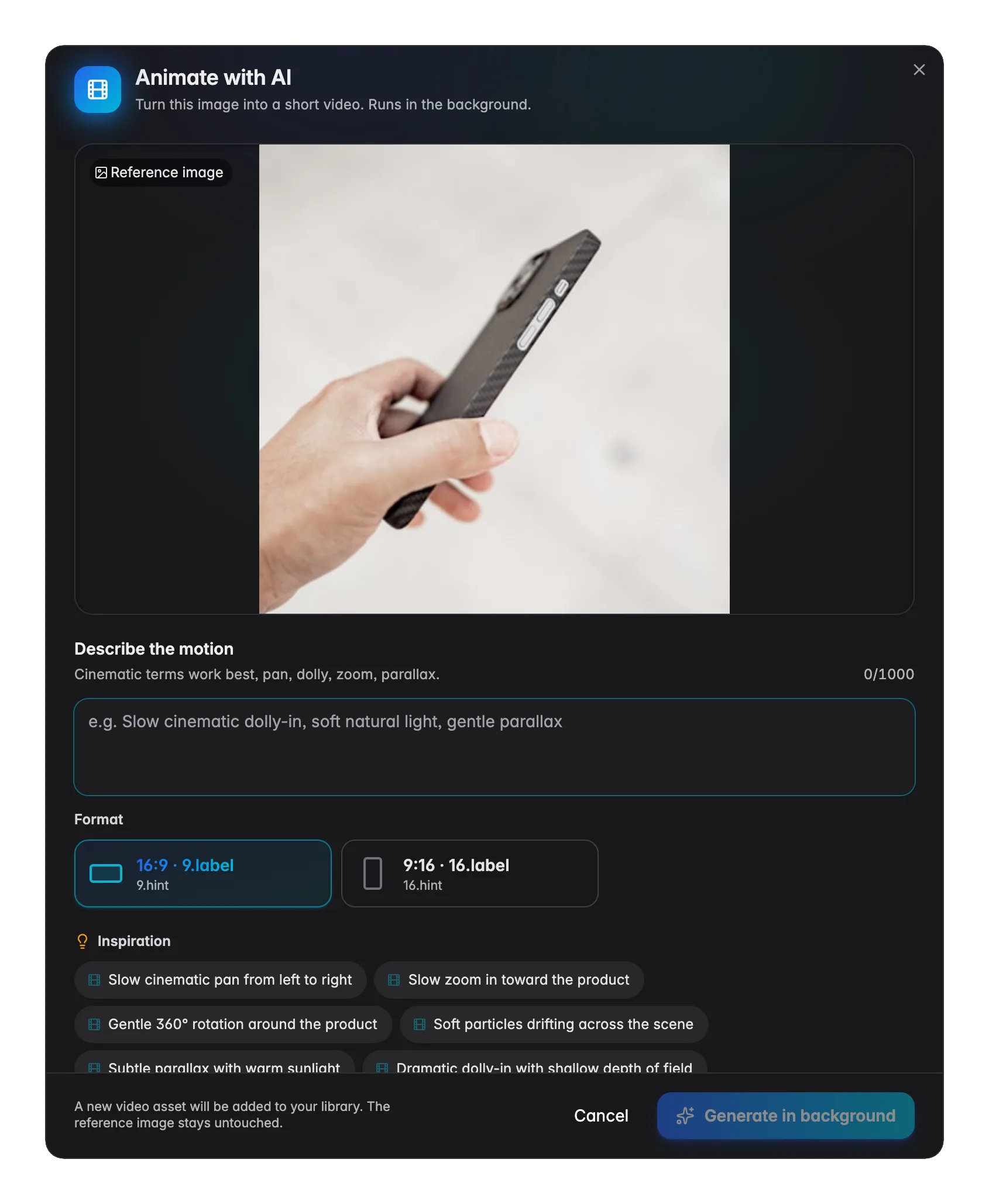 Animating a product image into a short video with AI in WISEPIM