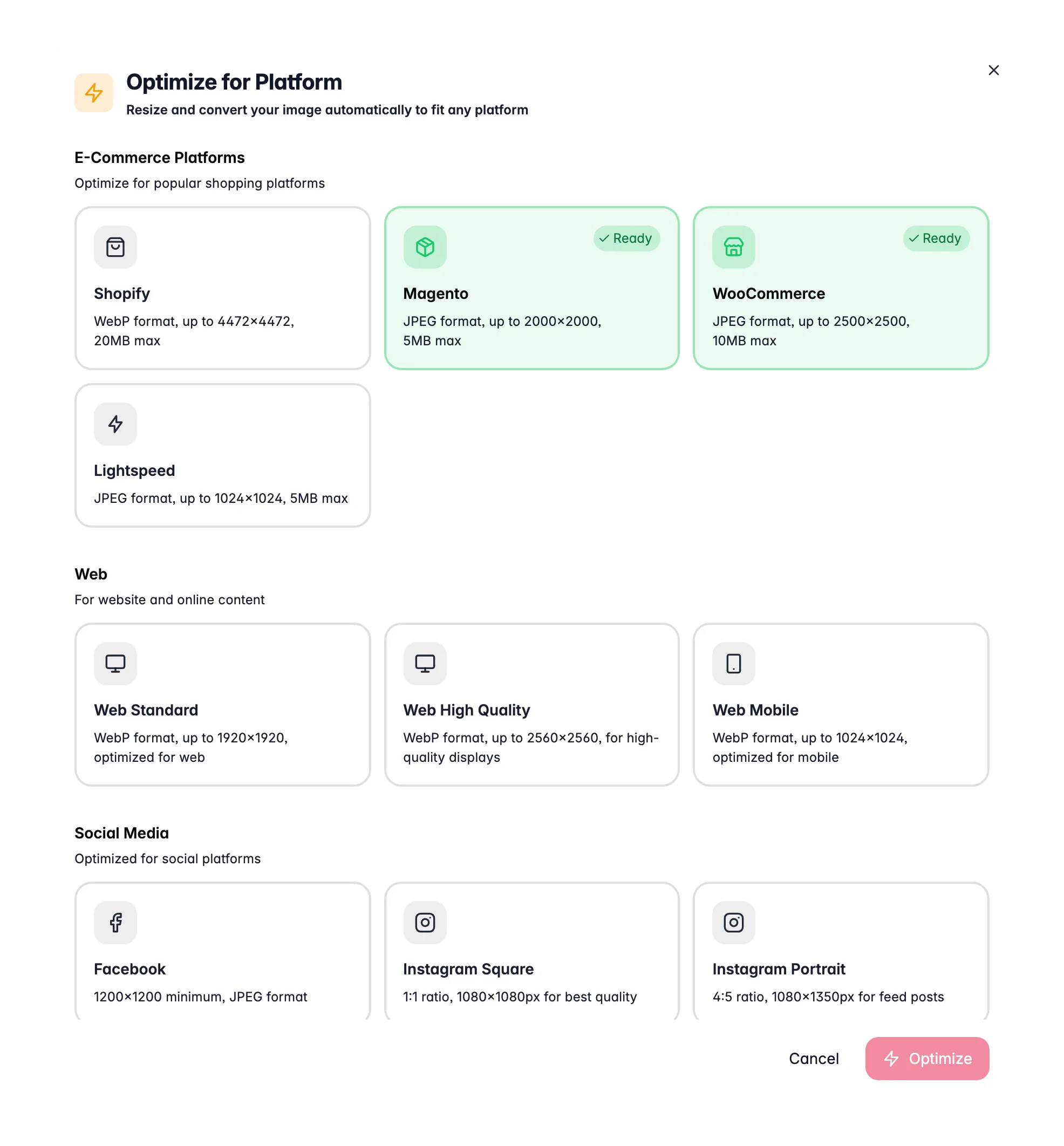 Optimizing a product image per platform in WISEPIM, with channel-perfect dimensions, format and compression