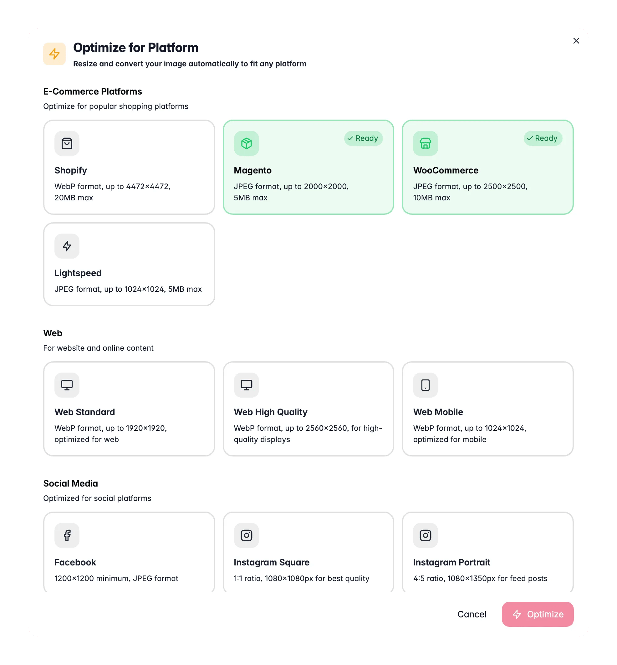 Optimizing a product image per platform in WISEPIM, with channel-perfect dimensions, format and compression