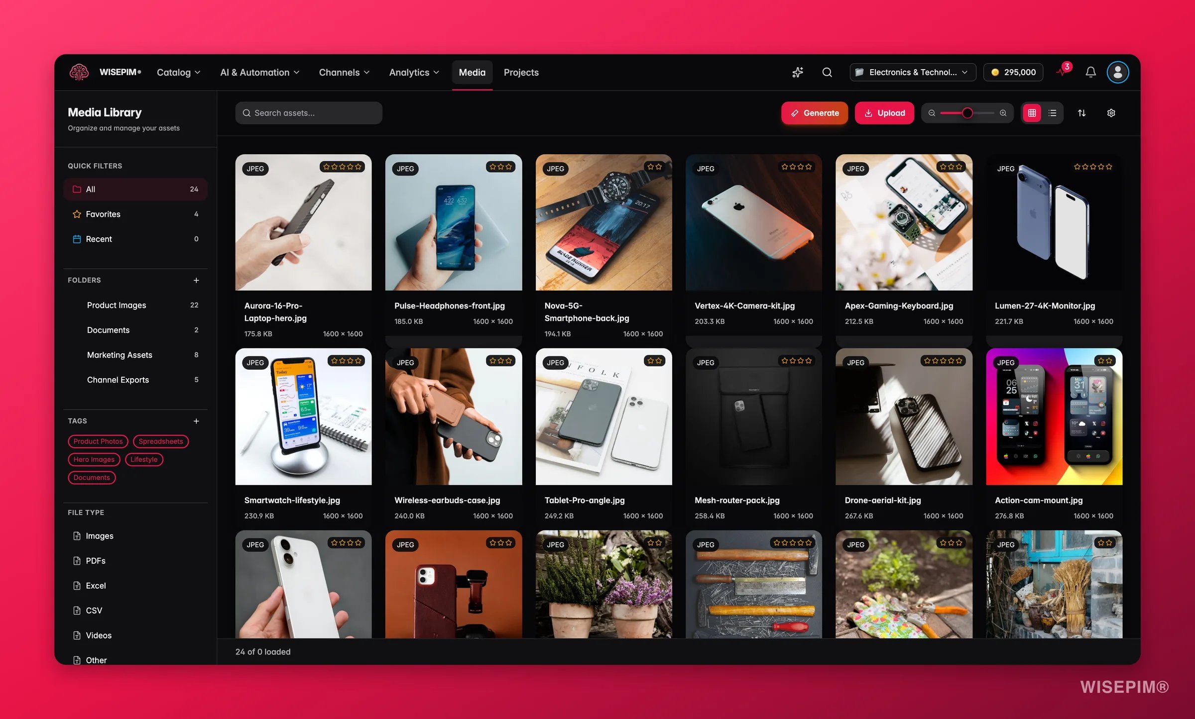 WISEPIM digital asset manager with product images and documents