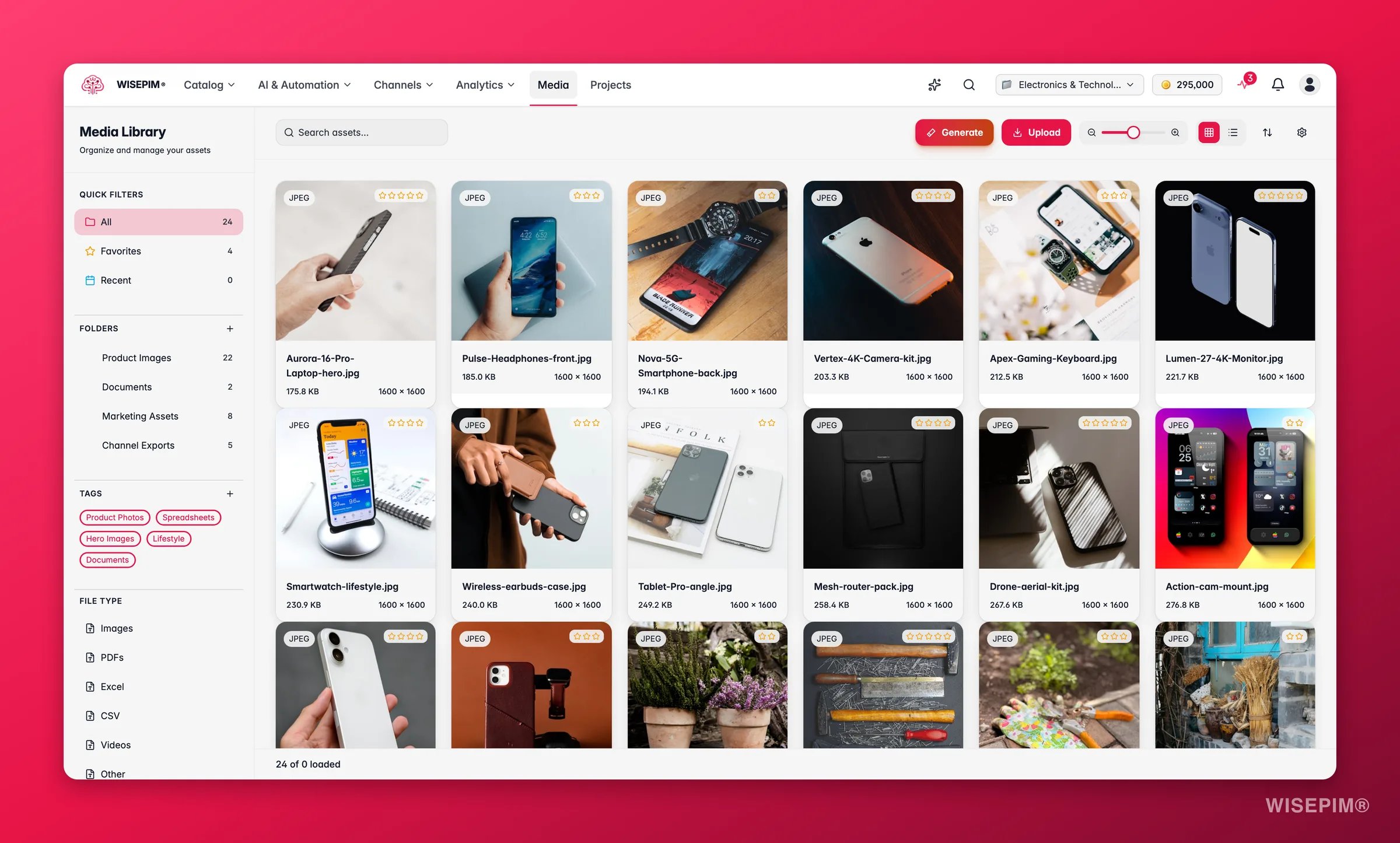 WISEPIM digital asset manager with product images and documents