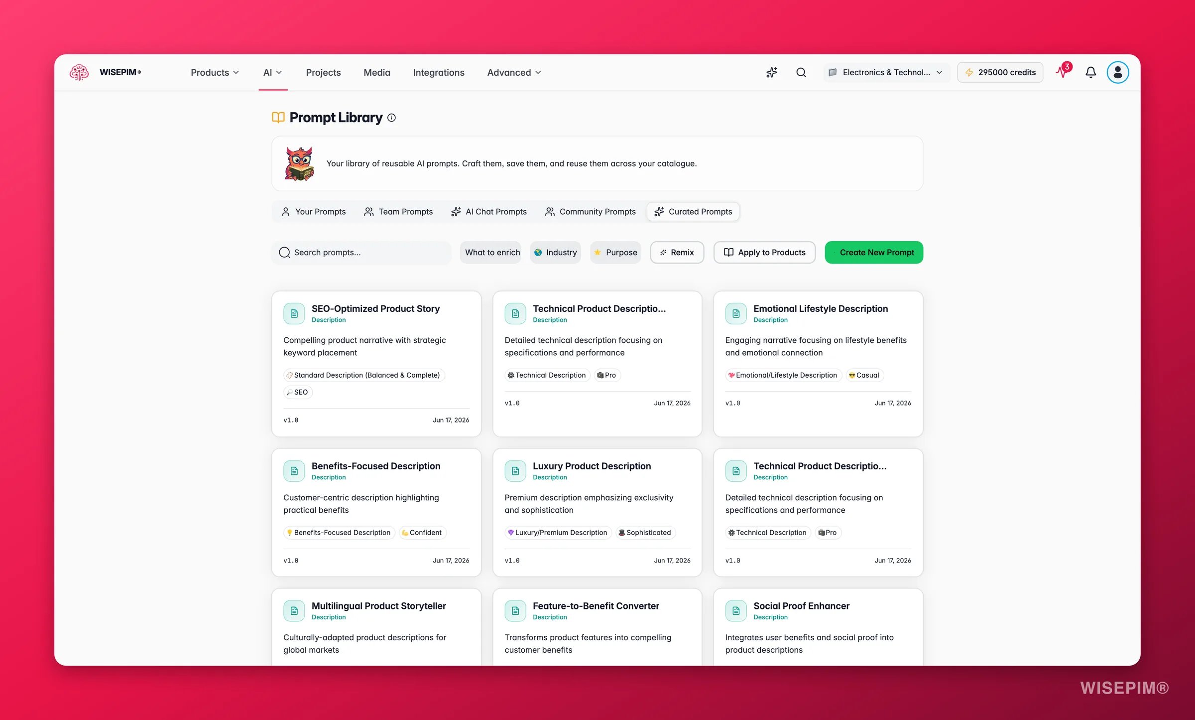 WISEPIM curated prompt library, expert-crafted enrichment prompts by industry and purpose