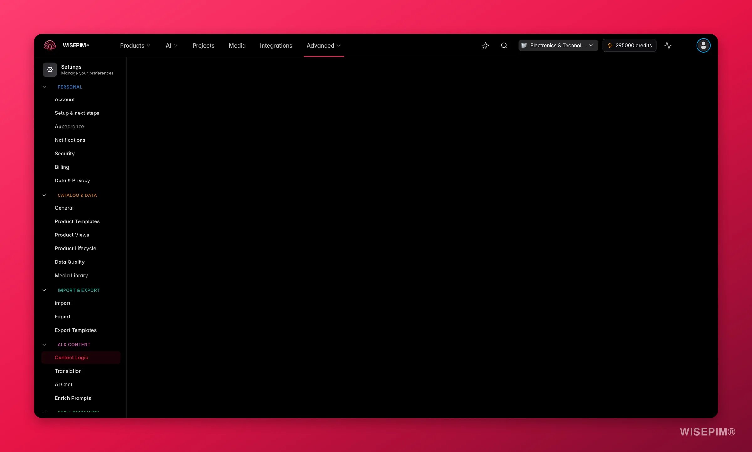 WISEPIM content logic, the Channels tab where dynamic channels rules are defined