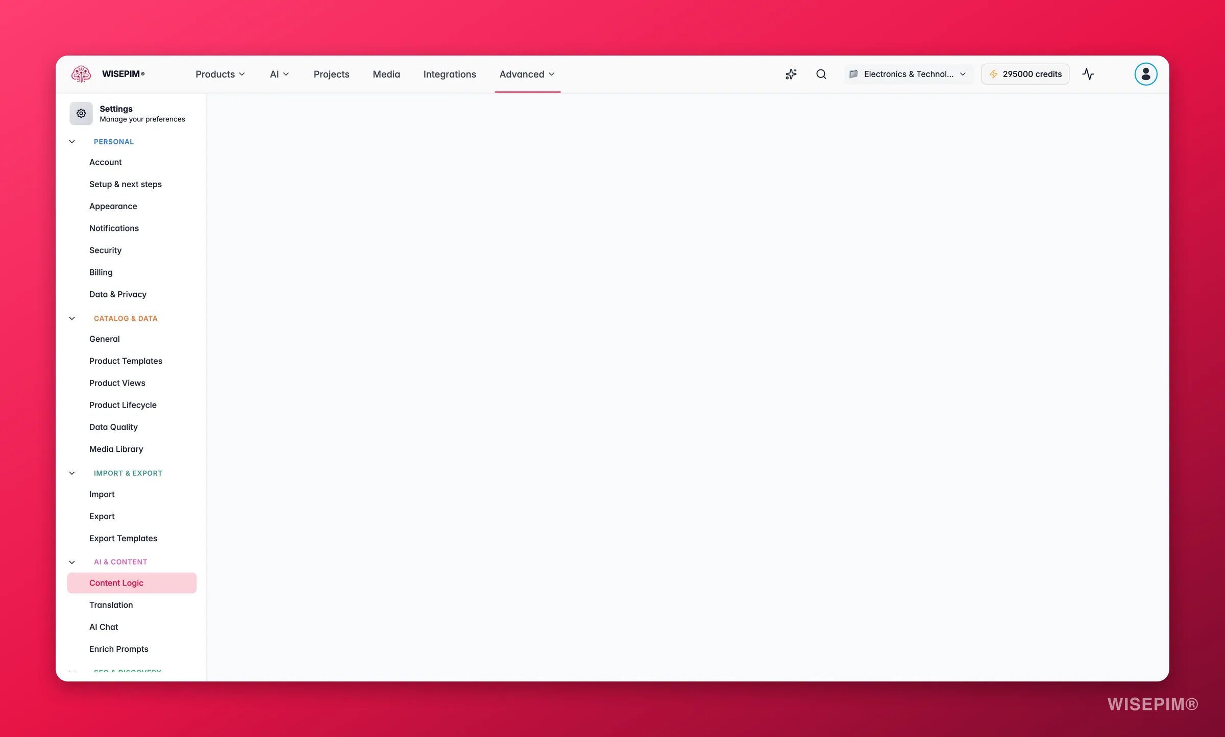 WISEPIM content logic, the Conditional tab where dynamic conditional rules are defined
