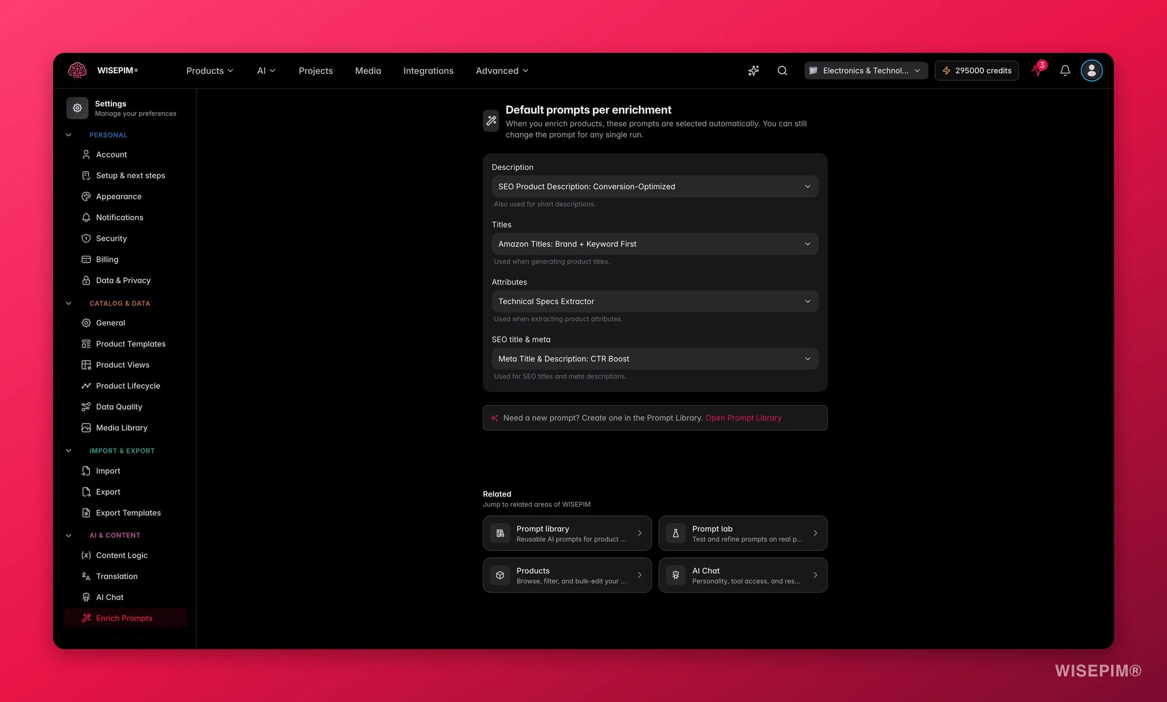 Enrich Prompts settings in WISEPIM, set default prompts for Auto-Fill