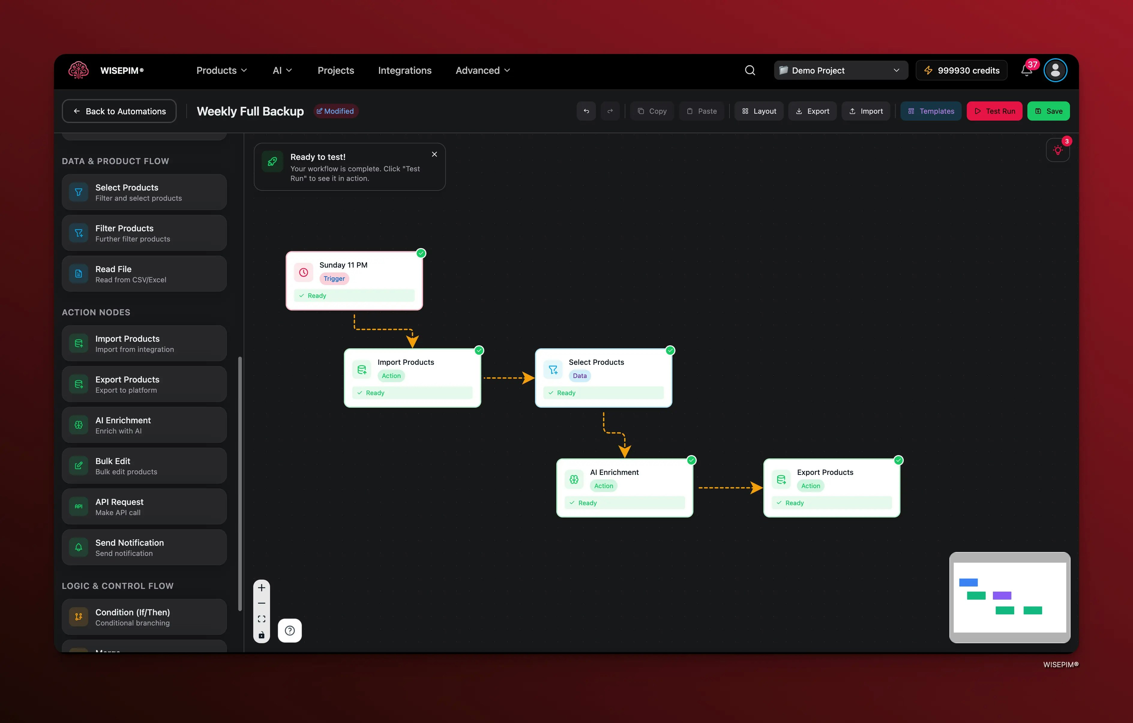 Example translation automation workflow with connected trigger, data, and action nodes