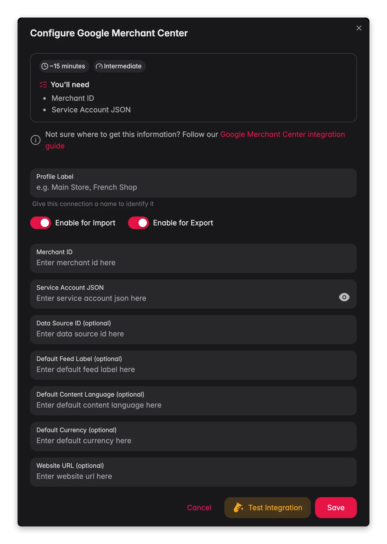 Connecting Google Merchant Center to WISEPIM, credentials, locale mapping and a live connection test