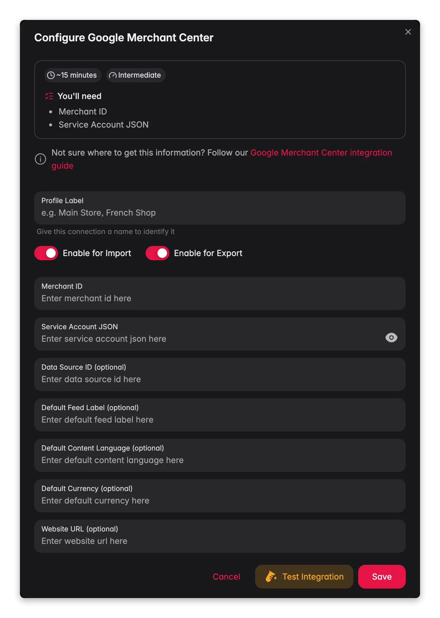 Connecting Google Merchant Center to WISEPIM, credentials, locale mapping and a live connection test